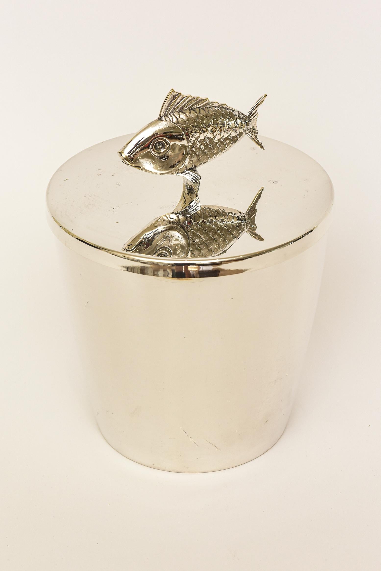 Modern Italian Silver-Plate Fish Ice Bucket Vintage Barware