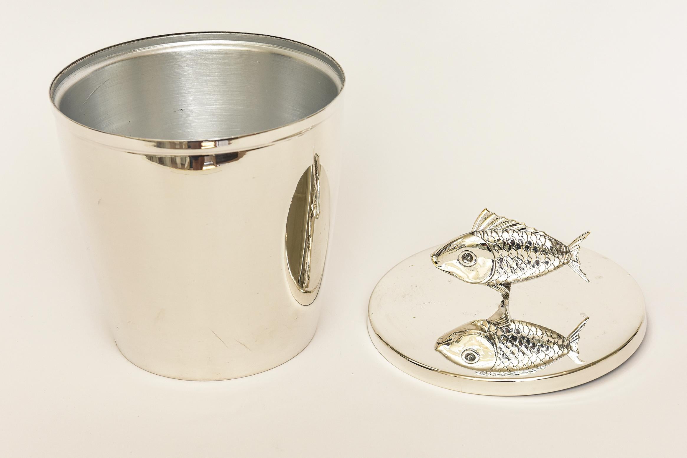Italian Silver-Plate Fish Ice Bucket Vintage Barware 2