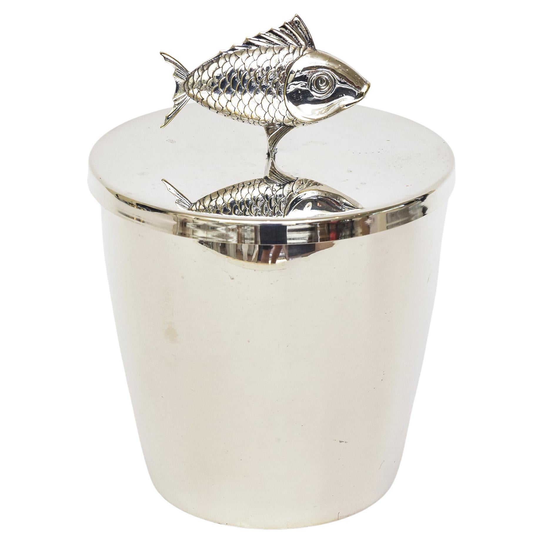 Italian Silver-Plate Fish Ice Bucket Vintage Barware