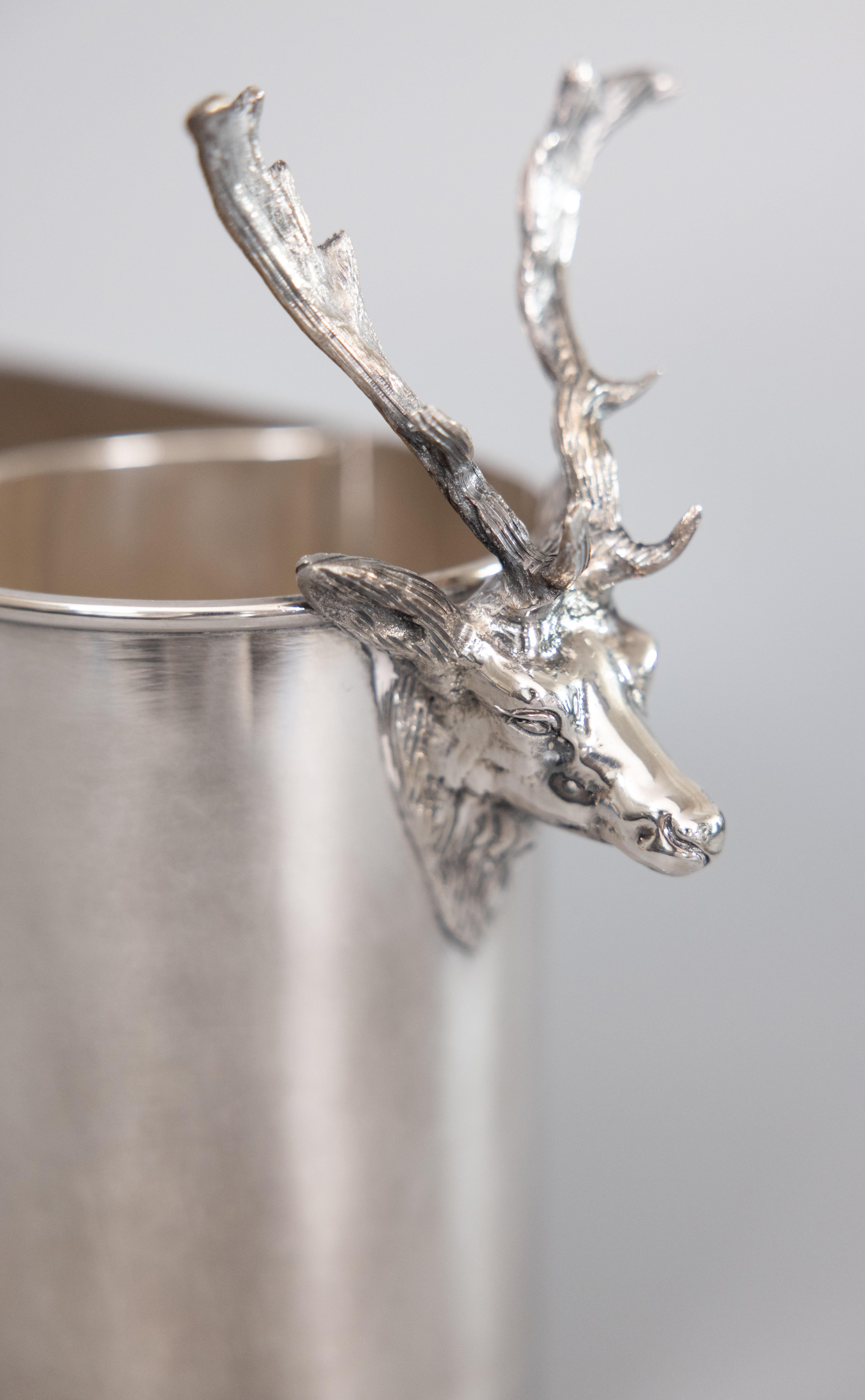 20th Century Italian Silver Plate Stag Head Double Champagne Ice Bucket Wine Cooler C. 1960