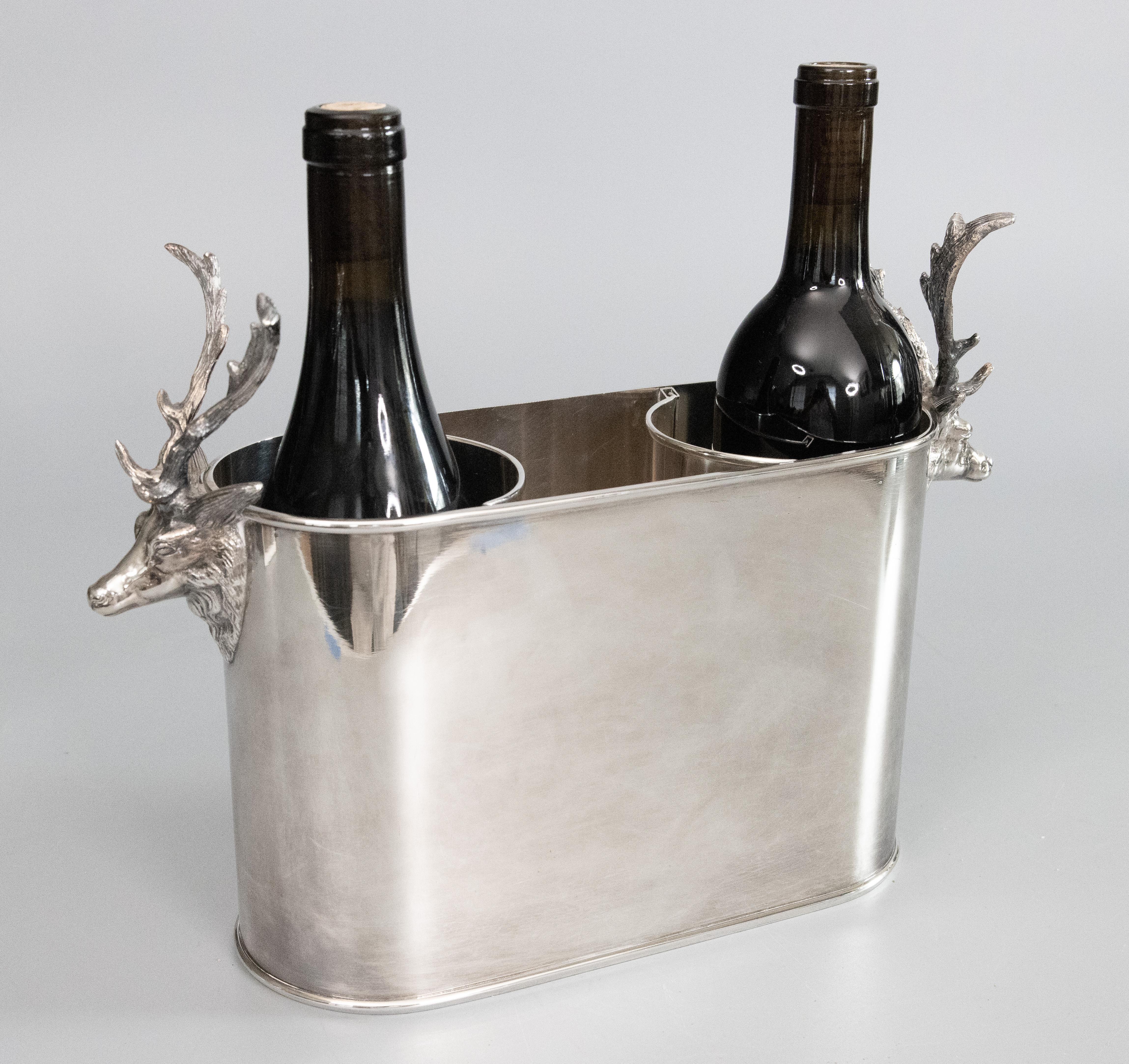 Italian Silver Plate Stag Head Double Champagne Ice Bucket Wine Cooler C. 1960 2