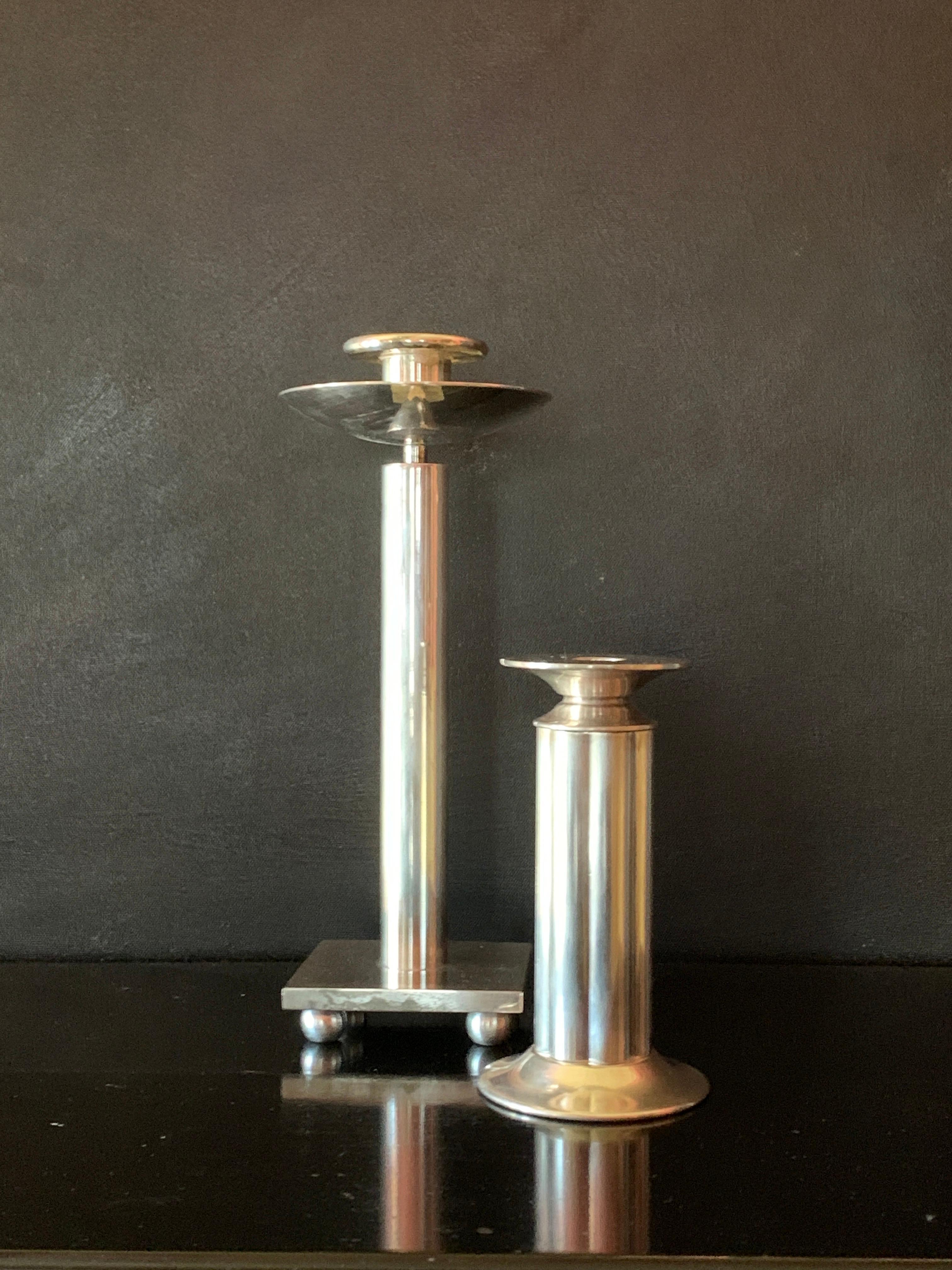 Italian Silver Plate Swid Powell Candle Stick by Richard Meier In Good Condition In Los Angeles, CA