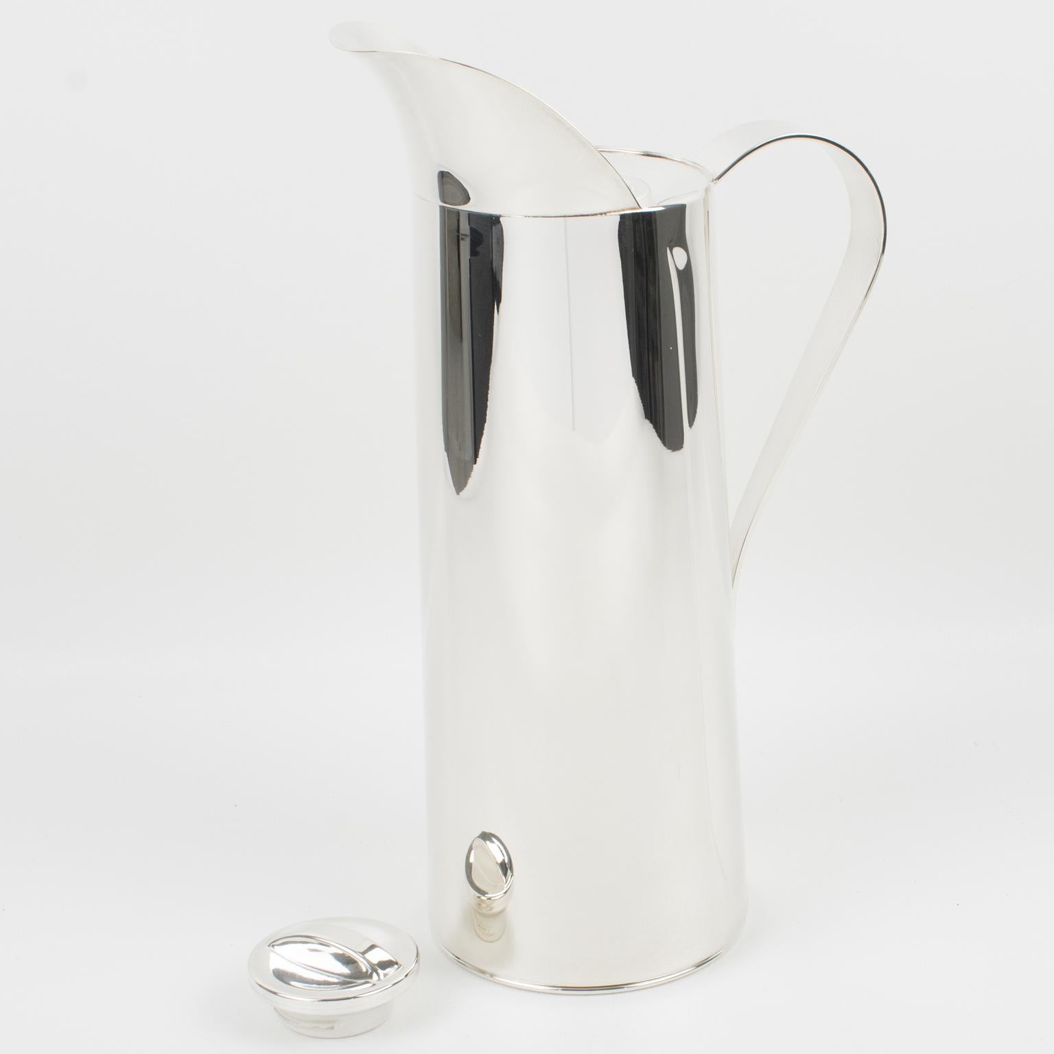 Modern Italian Silver Plate Thermos Insulated Decanter Coffee Jug For Sale