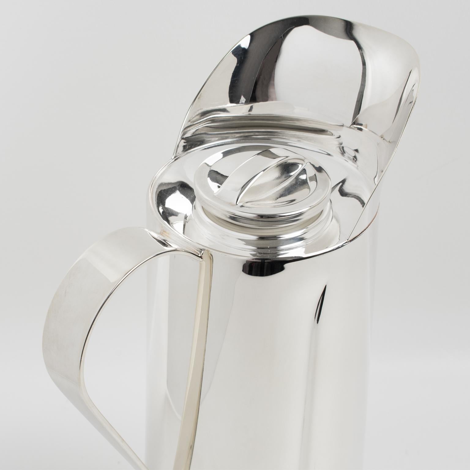 Late 20th Century Italian Silver Plate Thermos Insulated Decanter Coffee Jug For Sale
