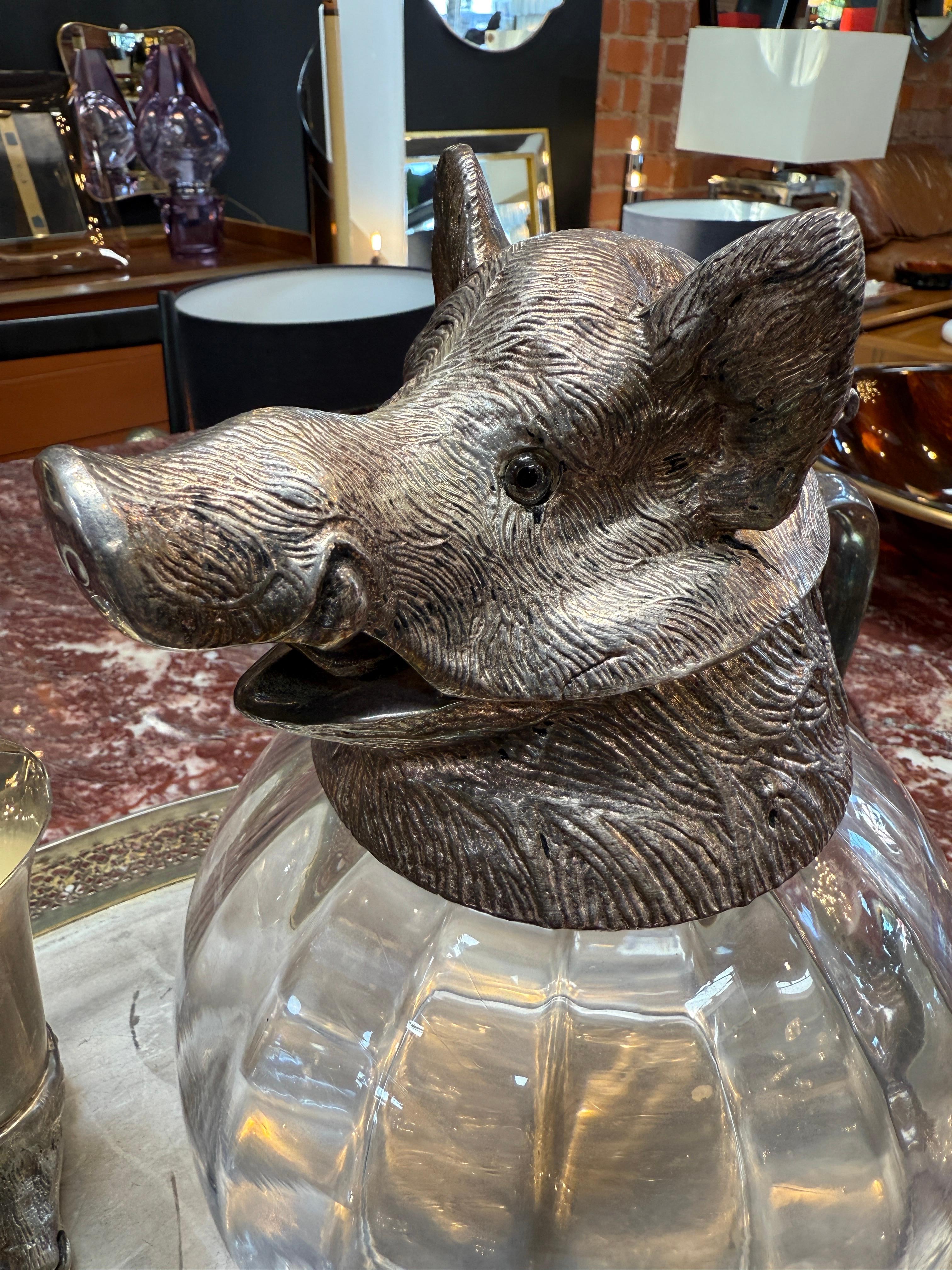 Italian Silver-Plated Animal Head Decanter and Goblet Set by Valenti, 1960s For Sale 8