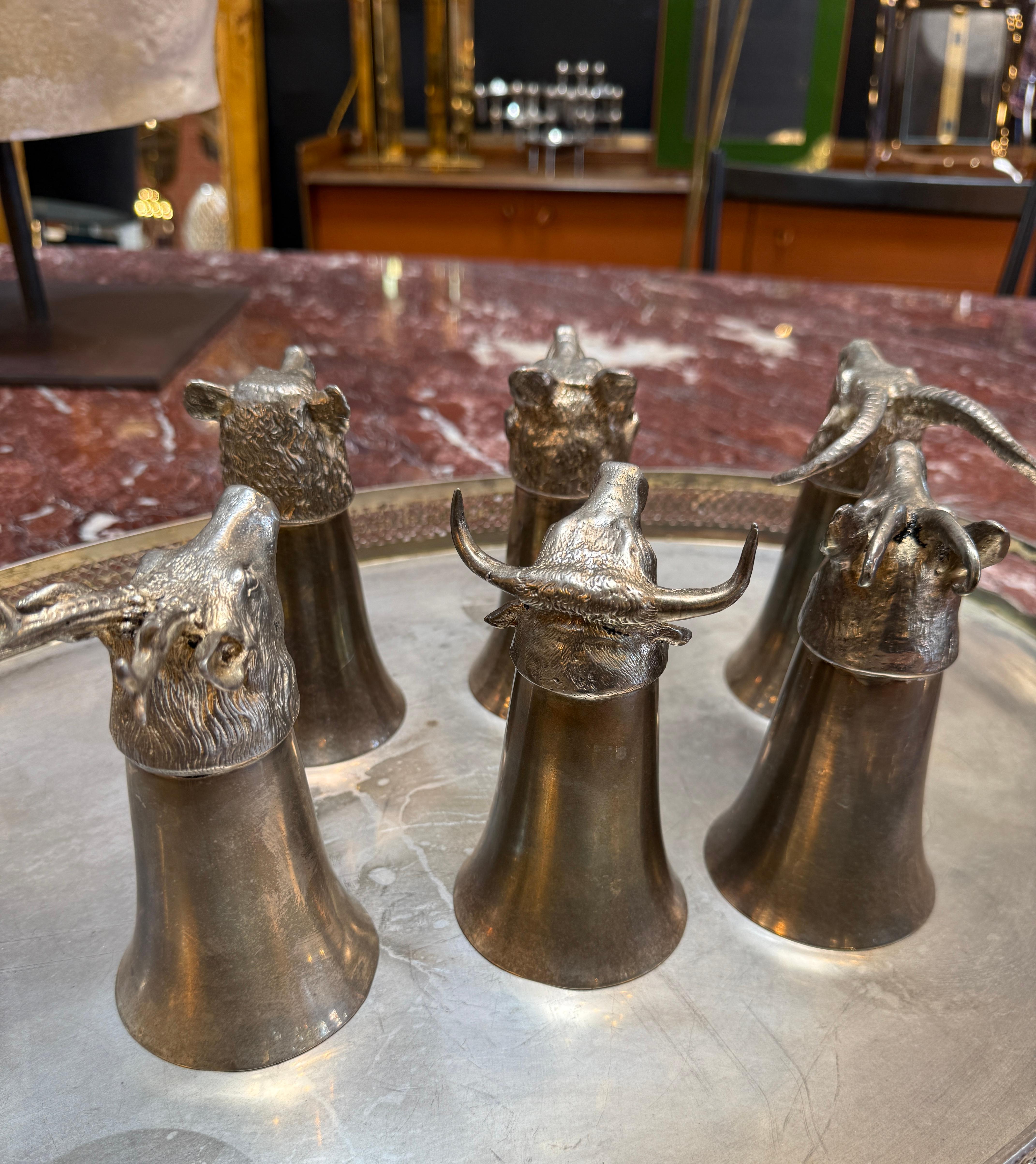 Italian Silver-Plated Animal Head Decanter and Goblet Set by Valenti, 1960s For Sale 2