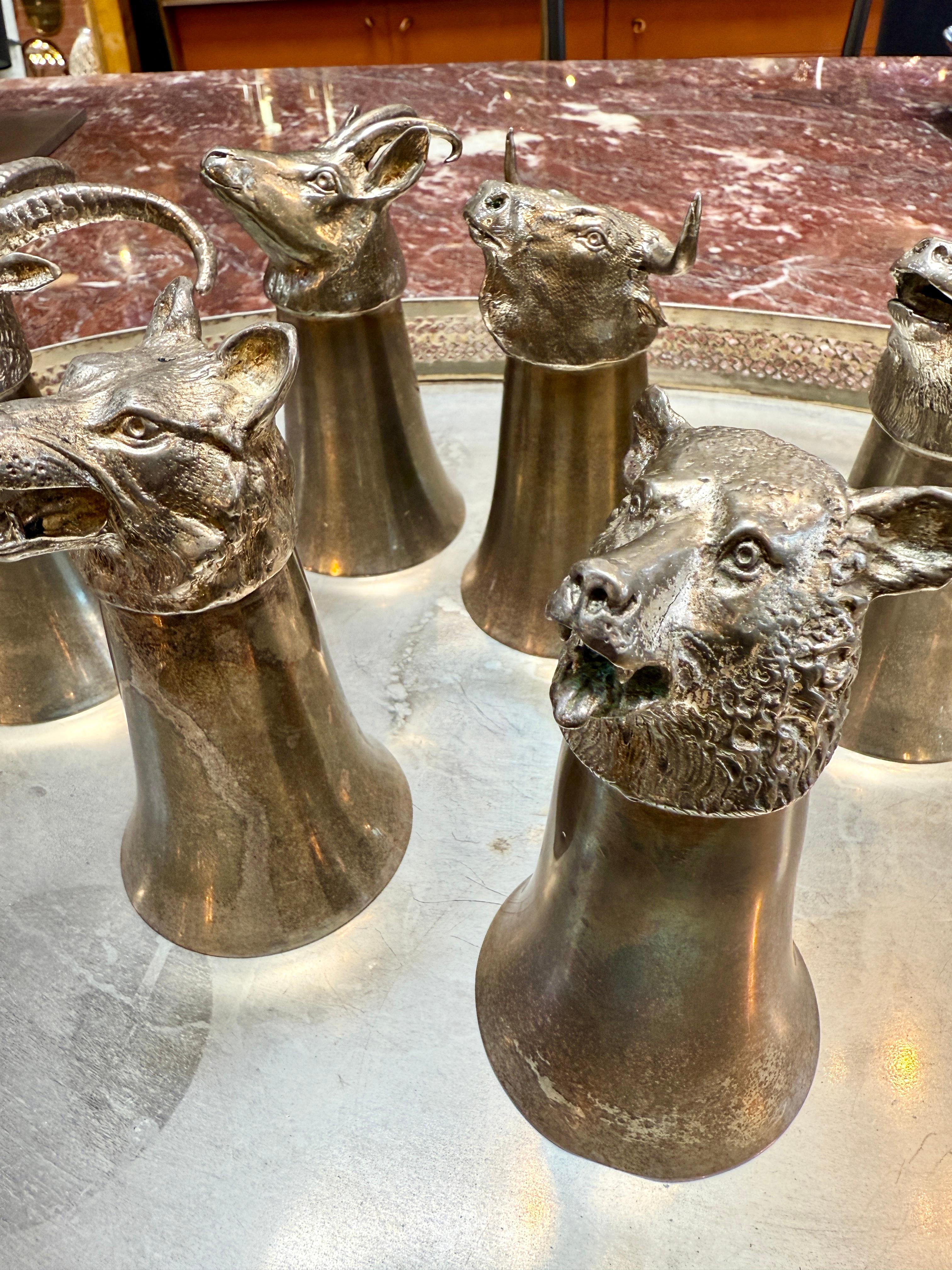 Italian Silver-Plated Animal Head Decanter and Goblet Set by Valenti, 1960s For Sale 3