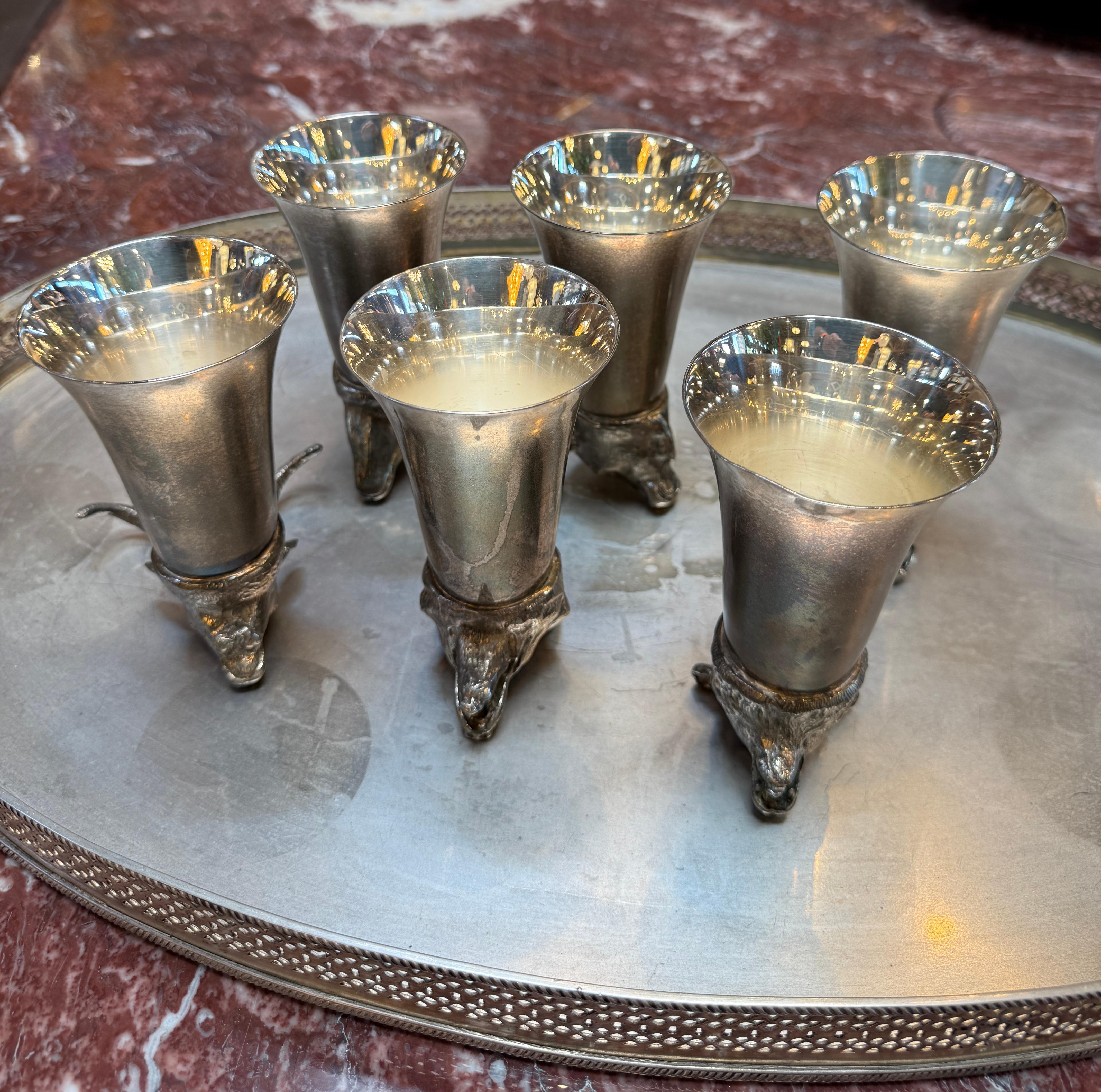 Italian Silver-Plated Animal Head Decanter and Goblet Set by Valenti, 1960s For Sale 4