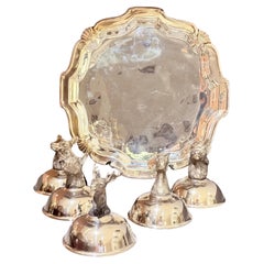 Tasses à liqueur à tête d'animal en métal argenté et plateau de service Silver Match 6