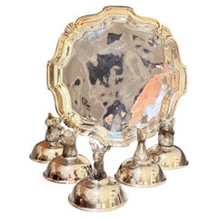 Tasses à liqueur à tête d'animal en métal argenté et plateau de service Silver Match 6