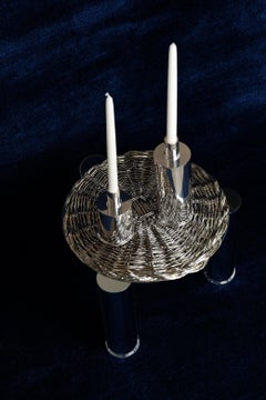 Italian Art Deco Silver-Plated Candlestick Inspired by Minimalist Design