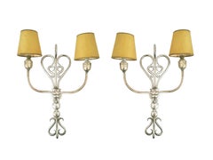 Italian Silver Plated Brass Deco 2-Lights Sconces