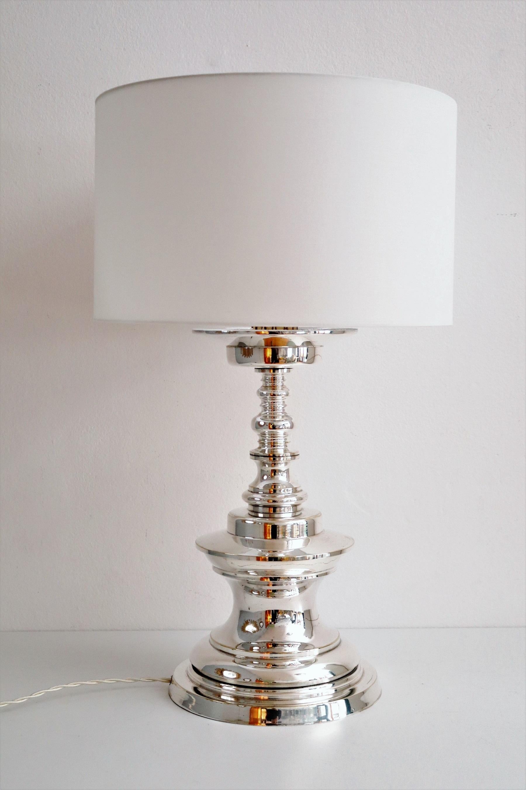 Italian Mid Century Silver Plated Bronze Table Lamp, 1970s For Sale 7