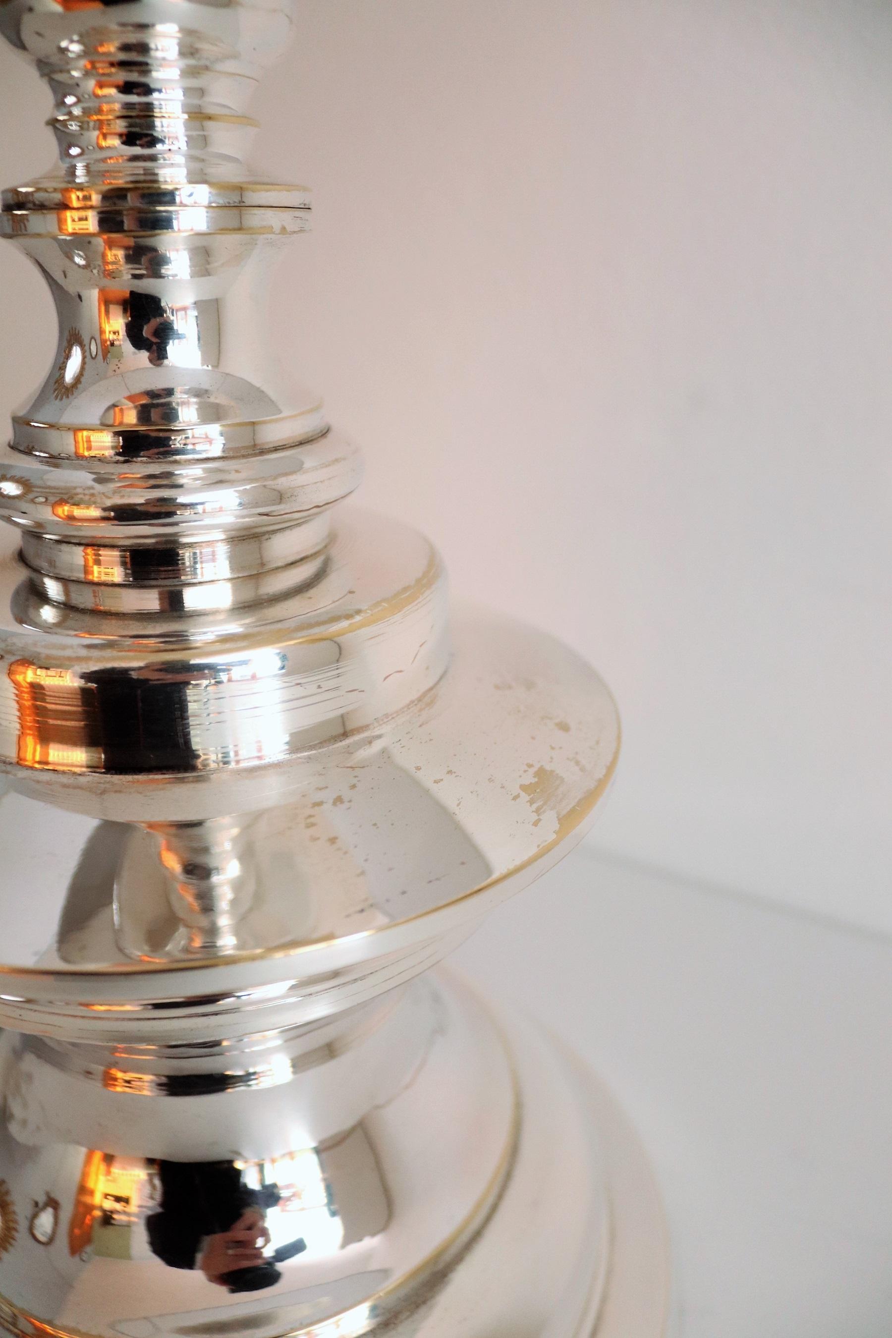 Late 20th Century Italian Mid Century Silver Plated Bronze Table Lamp, 1970s For Sale