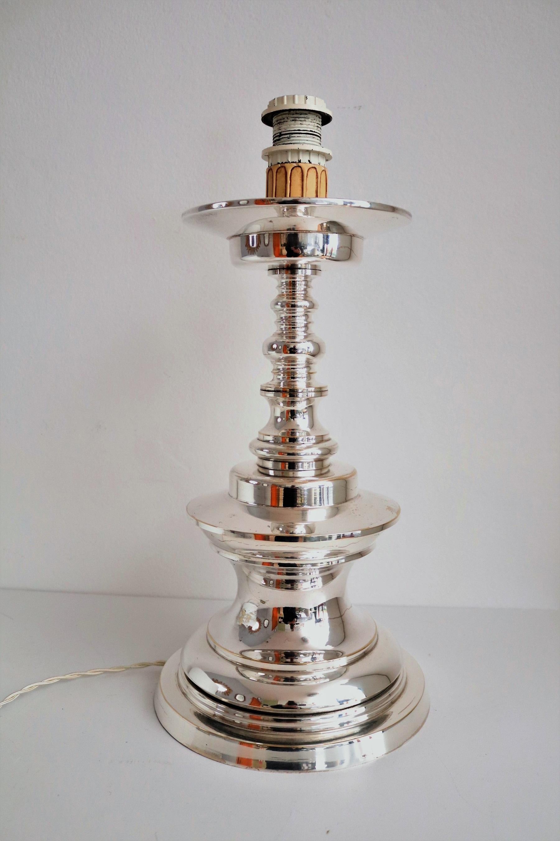 Italian Mid Century Silver Plated Bronze Table Lamp, 1970s For Sale 3
