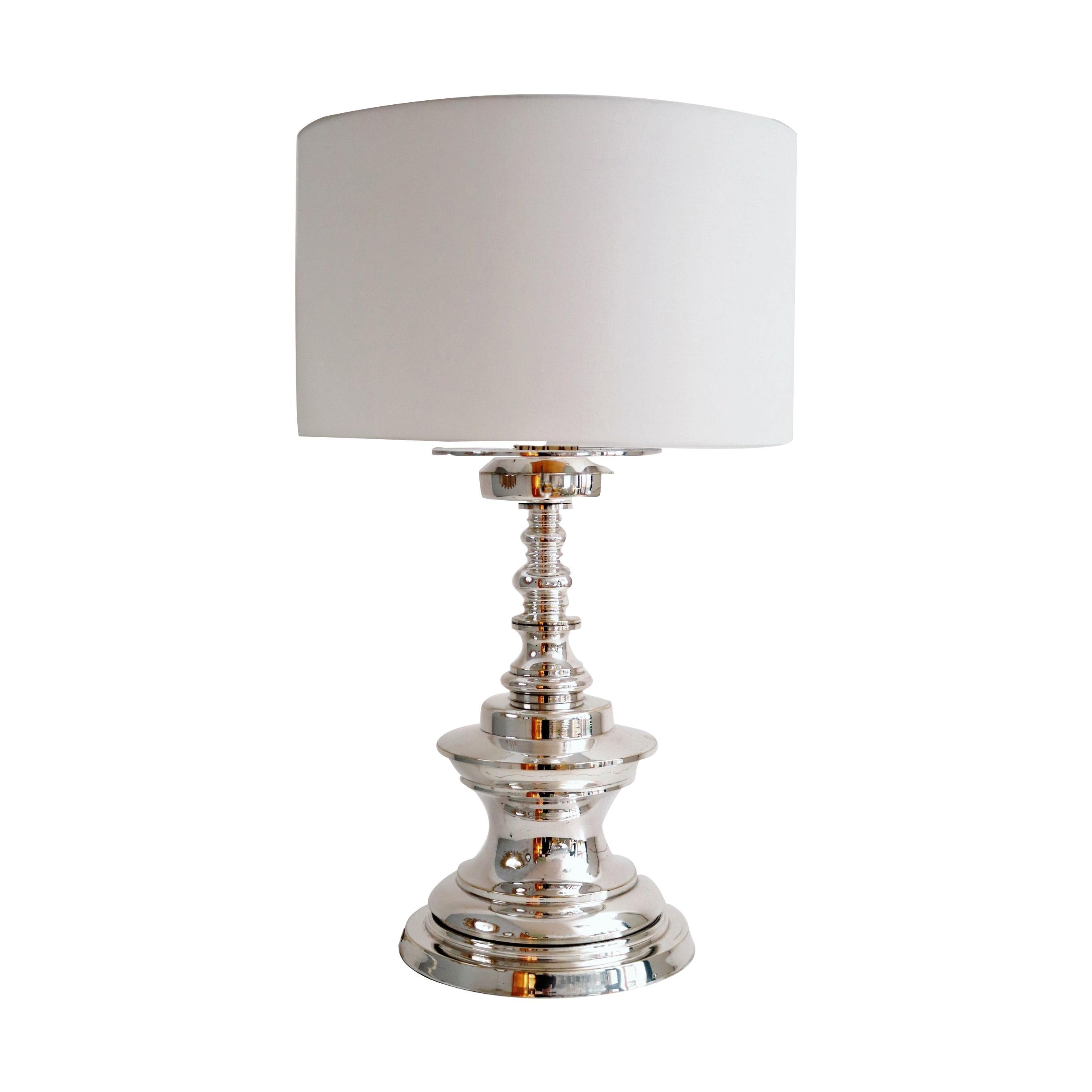 Italian Mid Century Silver Plated Bronze Table Lamp, 1970s For Sale