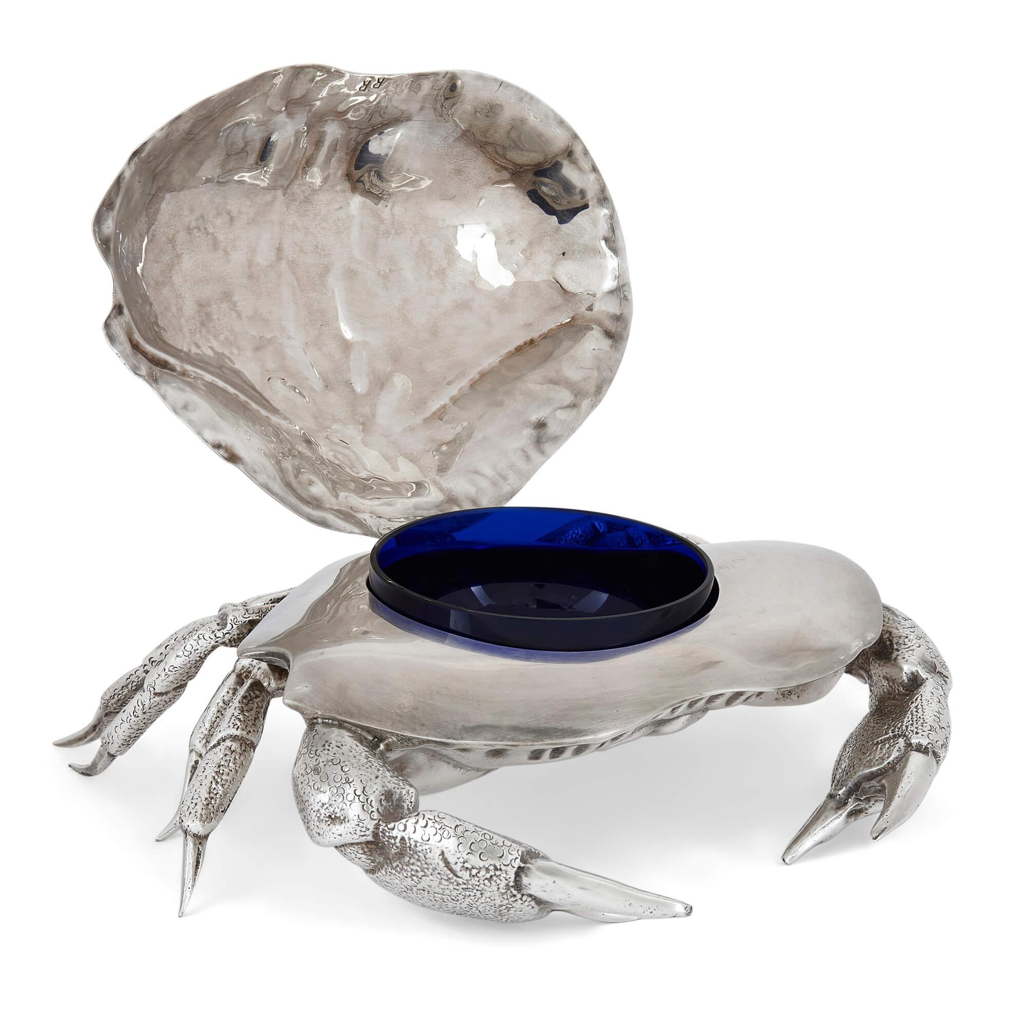 Renaissance Revival Italian Silver-Plated Crab-Form Caviar Dish Attributed to Franco Lapini For Sale