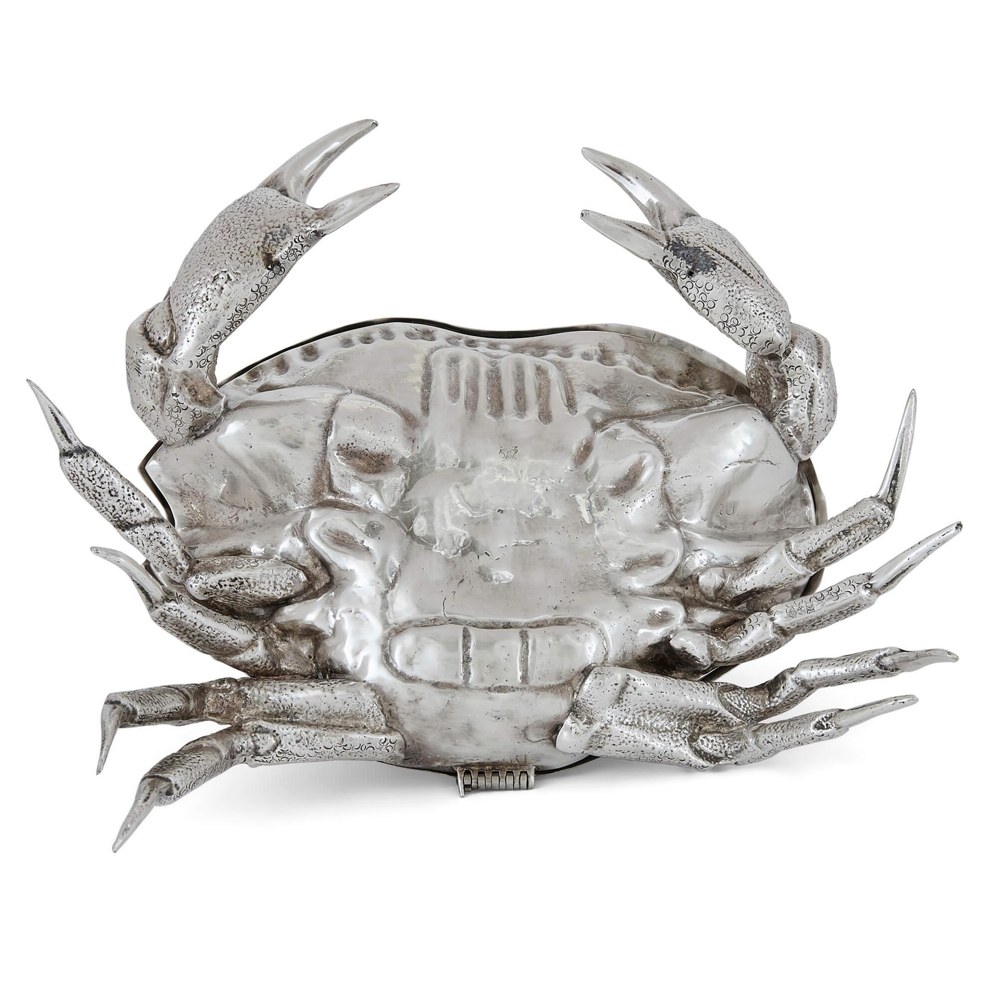 Silvered Italian Silver-Plated Crab-Form Caviar Dish Attributed to Franco Lapini For Sale