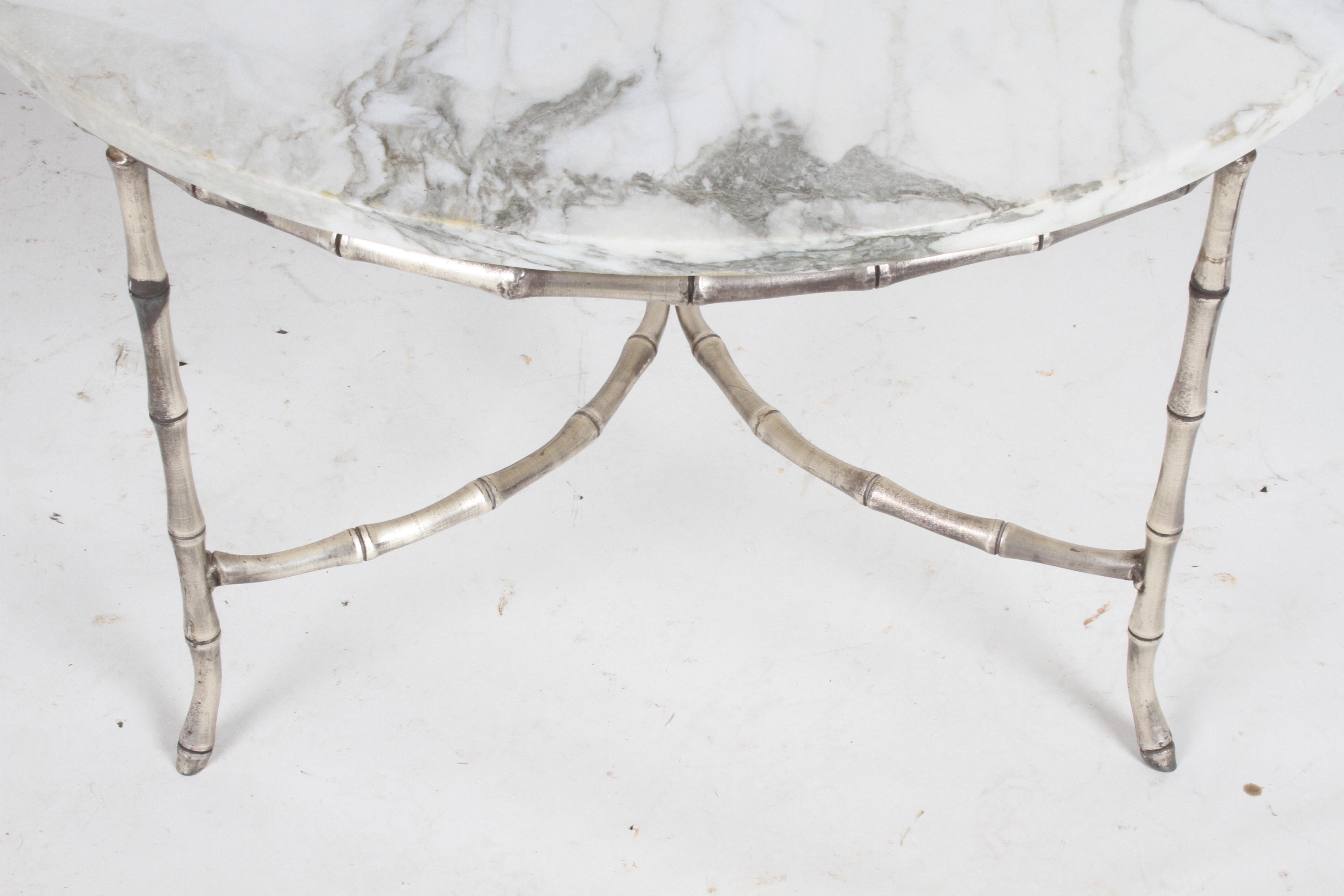 Italian Silver Plated Faux Bamboo Marble Top Coffee or Side Table For Sale 3