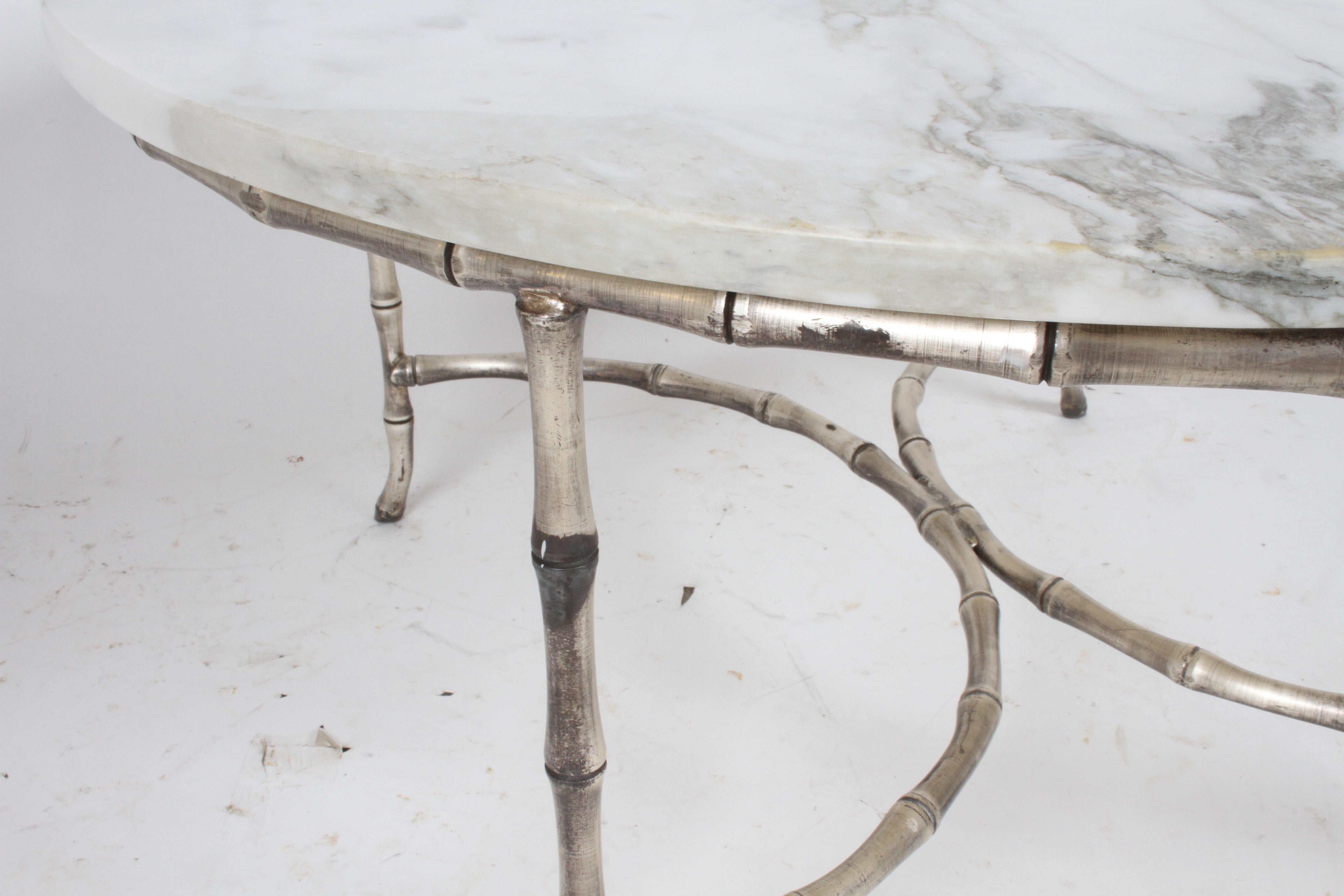 Italian Silver Plated Faux Bamboo Marble Top Coffee or Side Table In Good Condition For Sale In St. Louis, MO