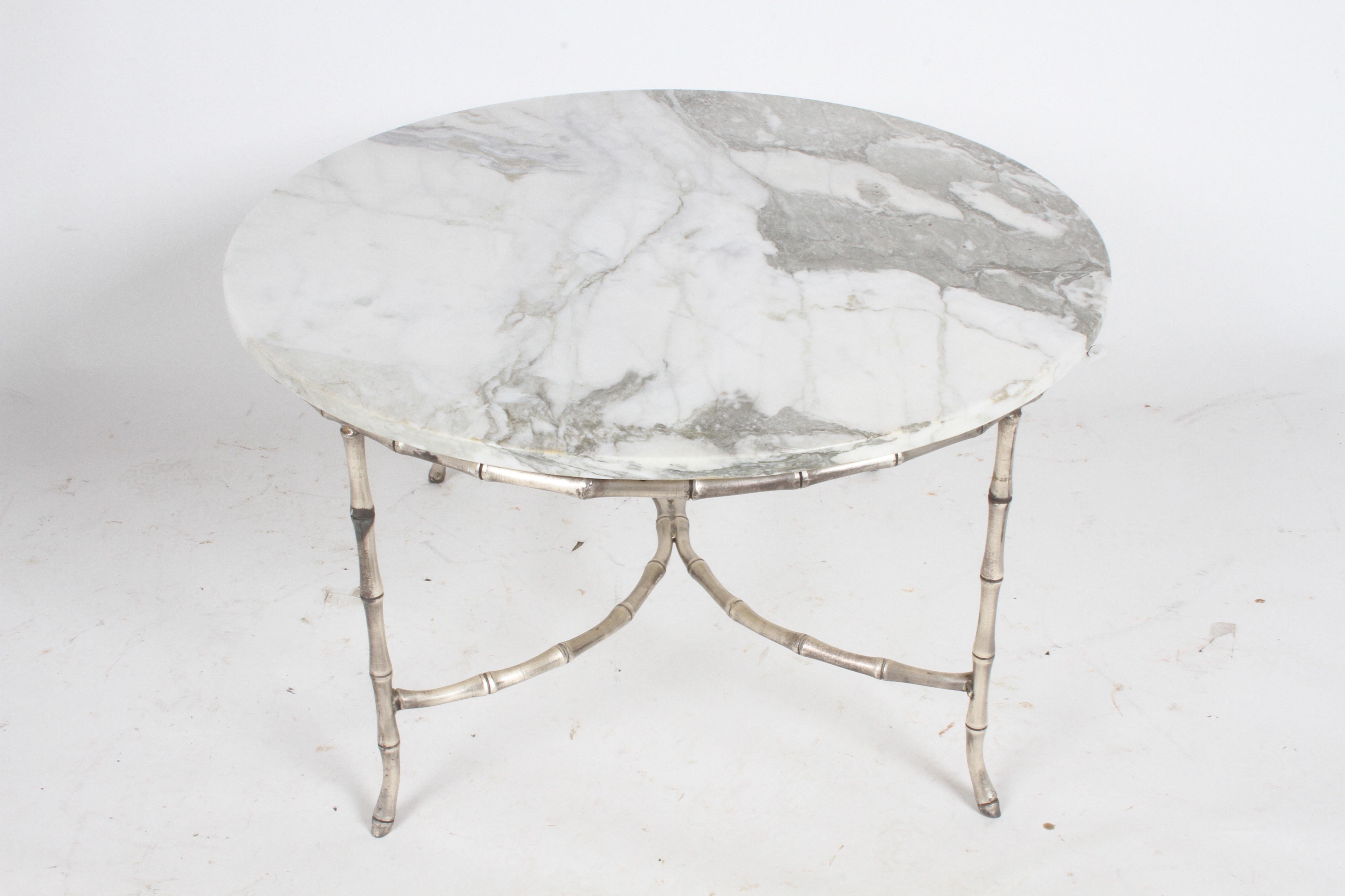 Italian Silver Plated Faux Bamboo Marble Top Coffee or Side Table For Sale 2