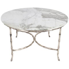 Italian Silver Plated Faux Bamboo Marble Top Coffee or Side Table
