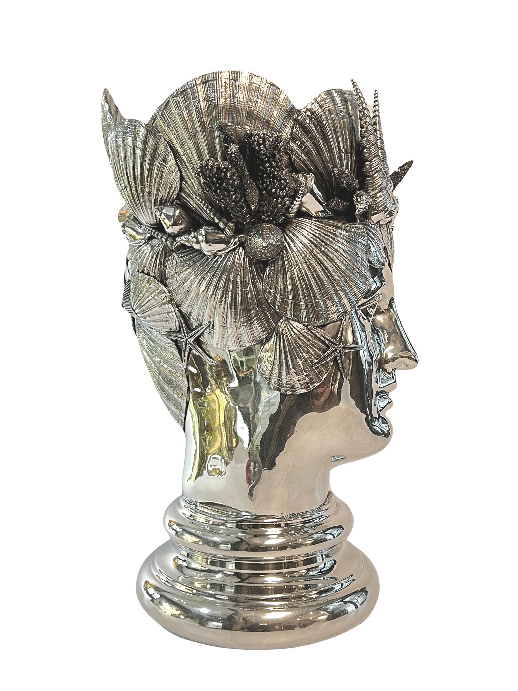 Silvered Italian Silver Plated Figural Wine Cooler Depicting Poseidon / Neptune