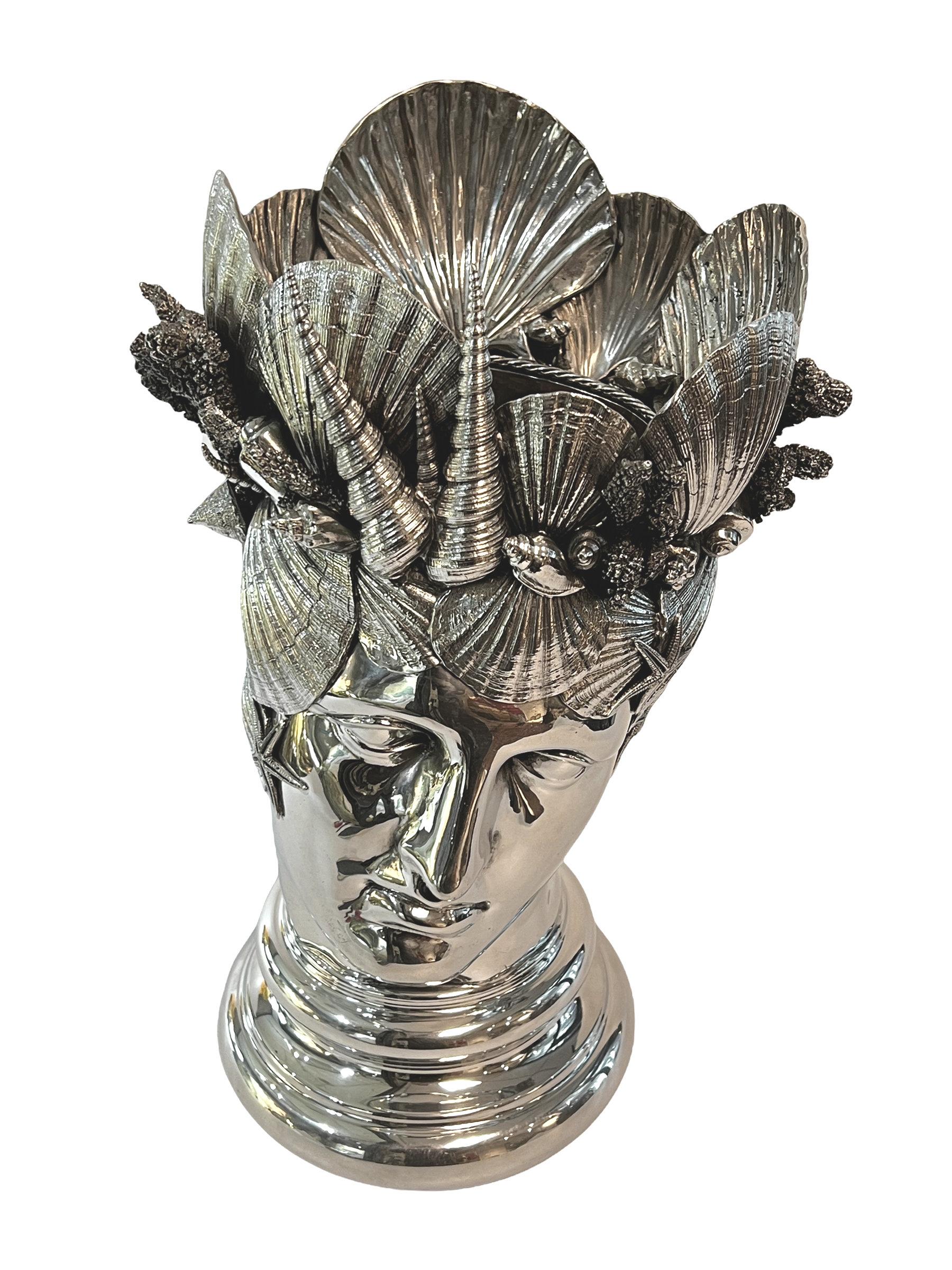 Italian Silver Plated Figural Wine Cooler Depicting Poseidon / Neptune In Excellent Condition In New York, US