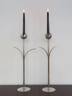 Italian Silver Plated Mesa Candleholder Candlesticks, 1970s
