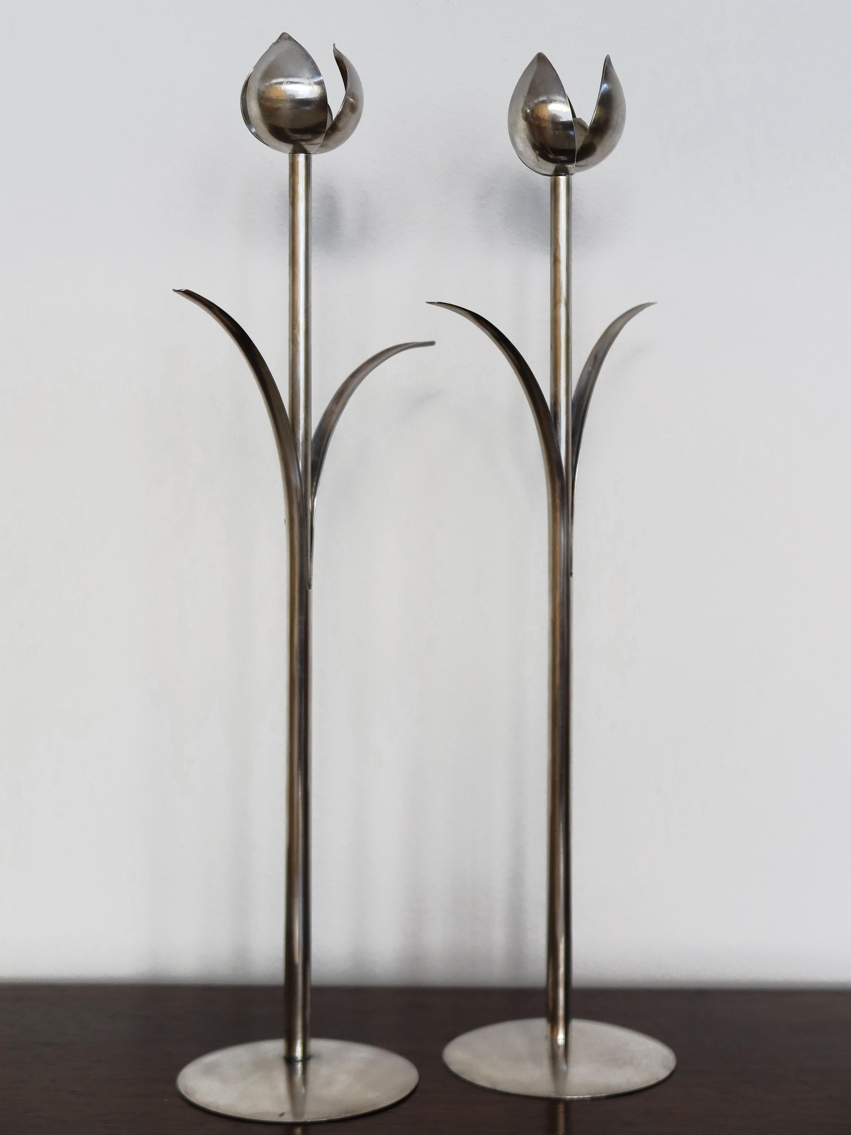 Bougeoirs italiens Mesa en métal argenté, 1970 Bon état - En vente à Reggio Emilia, IT