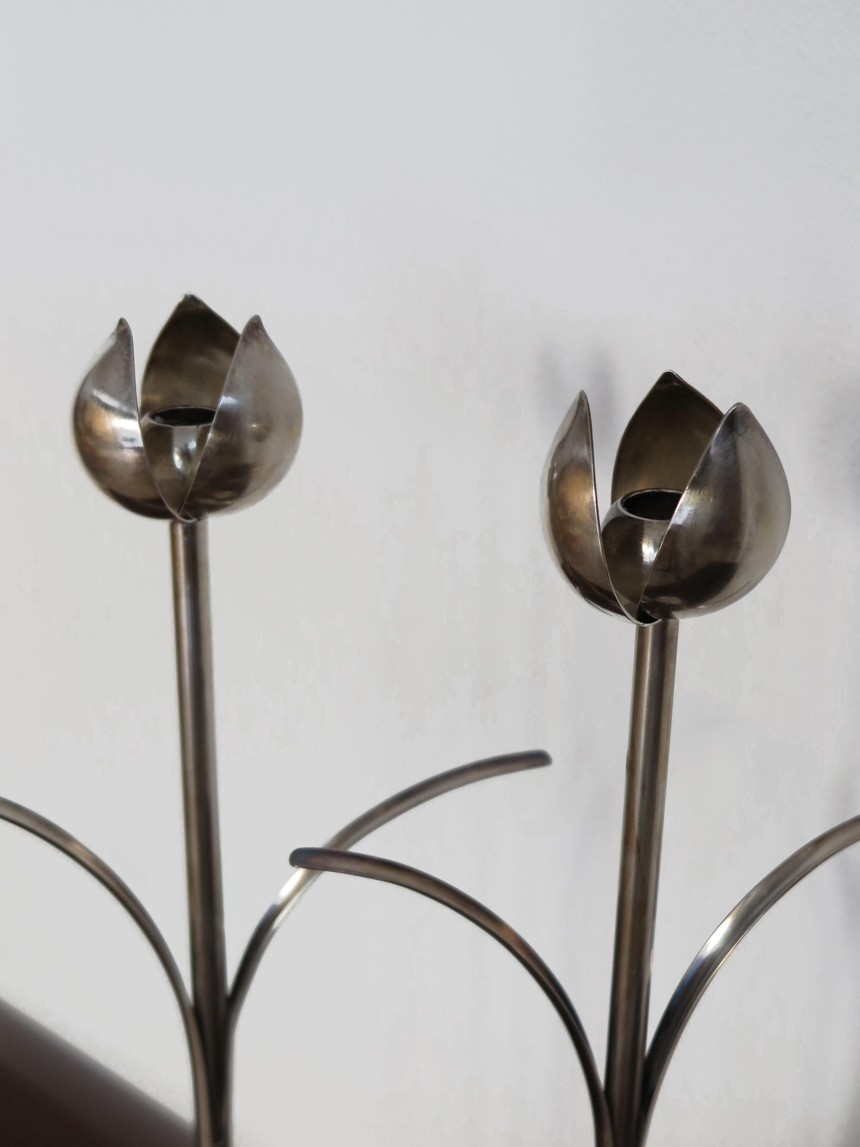 Late 20th Century Bougeoirs italiens Mesa en métal argenté, 1970 en vente