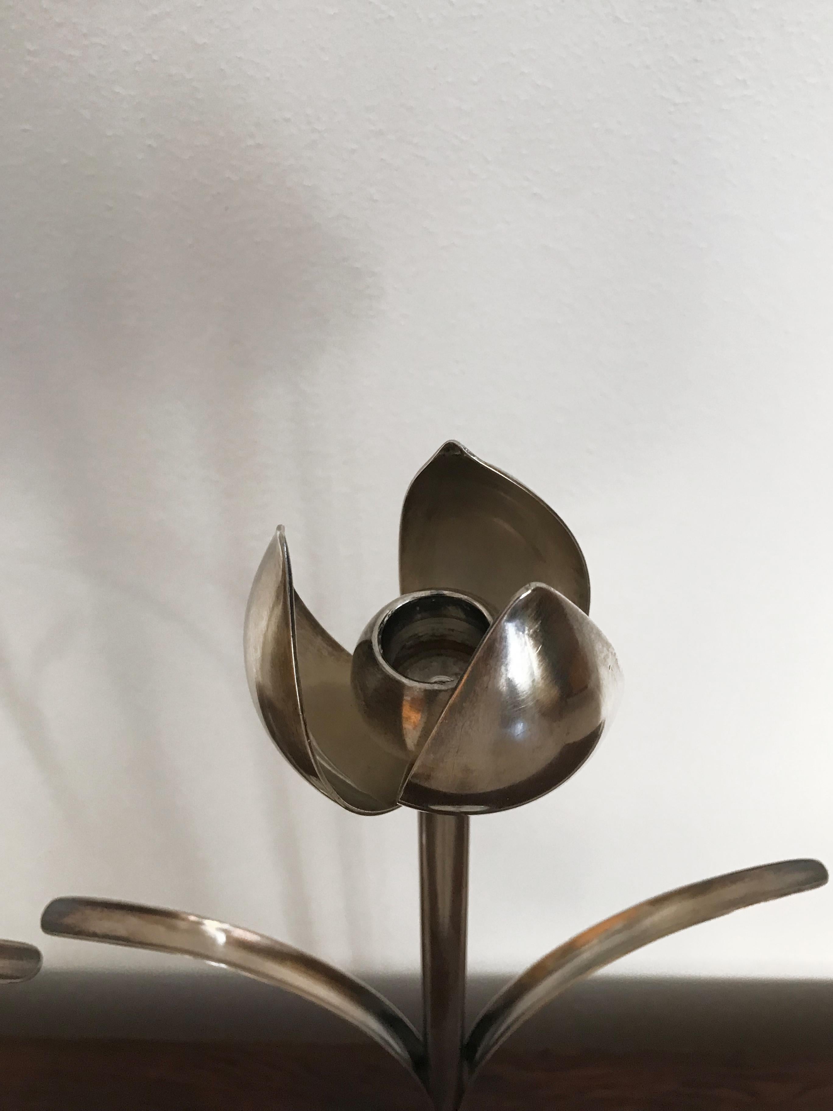 Bougeoirs italiens Mesa en métal argenté, 1970 en vente 3