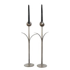 Italian Silver Plated Mesa Candleholder Candlesticks, 1970s