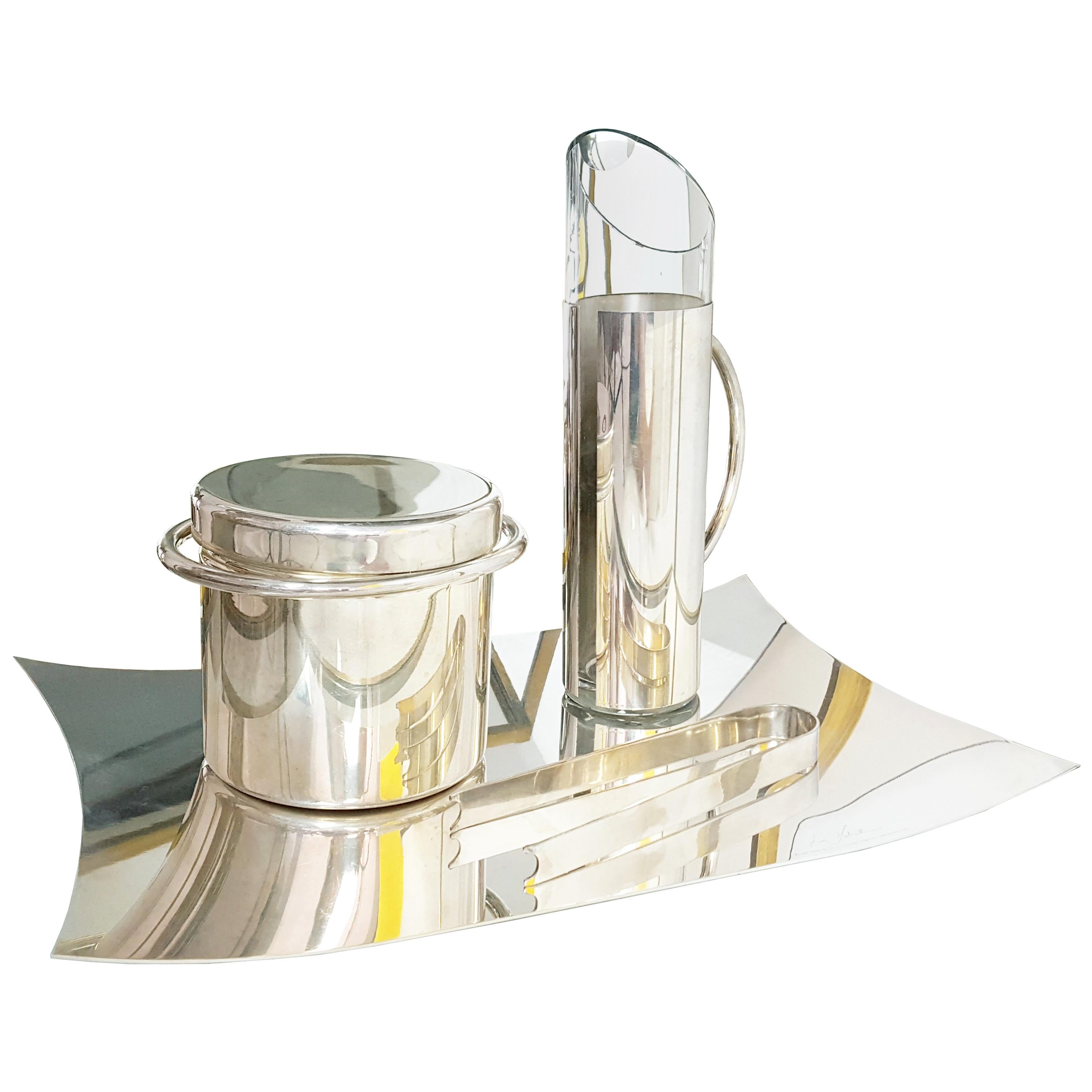 Italian Silver-Plated Metal and Glass 1970 Cocktail Set by Lino Sabattini