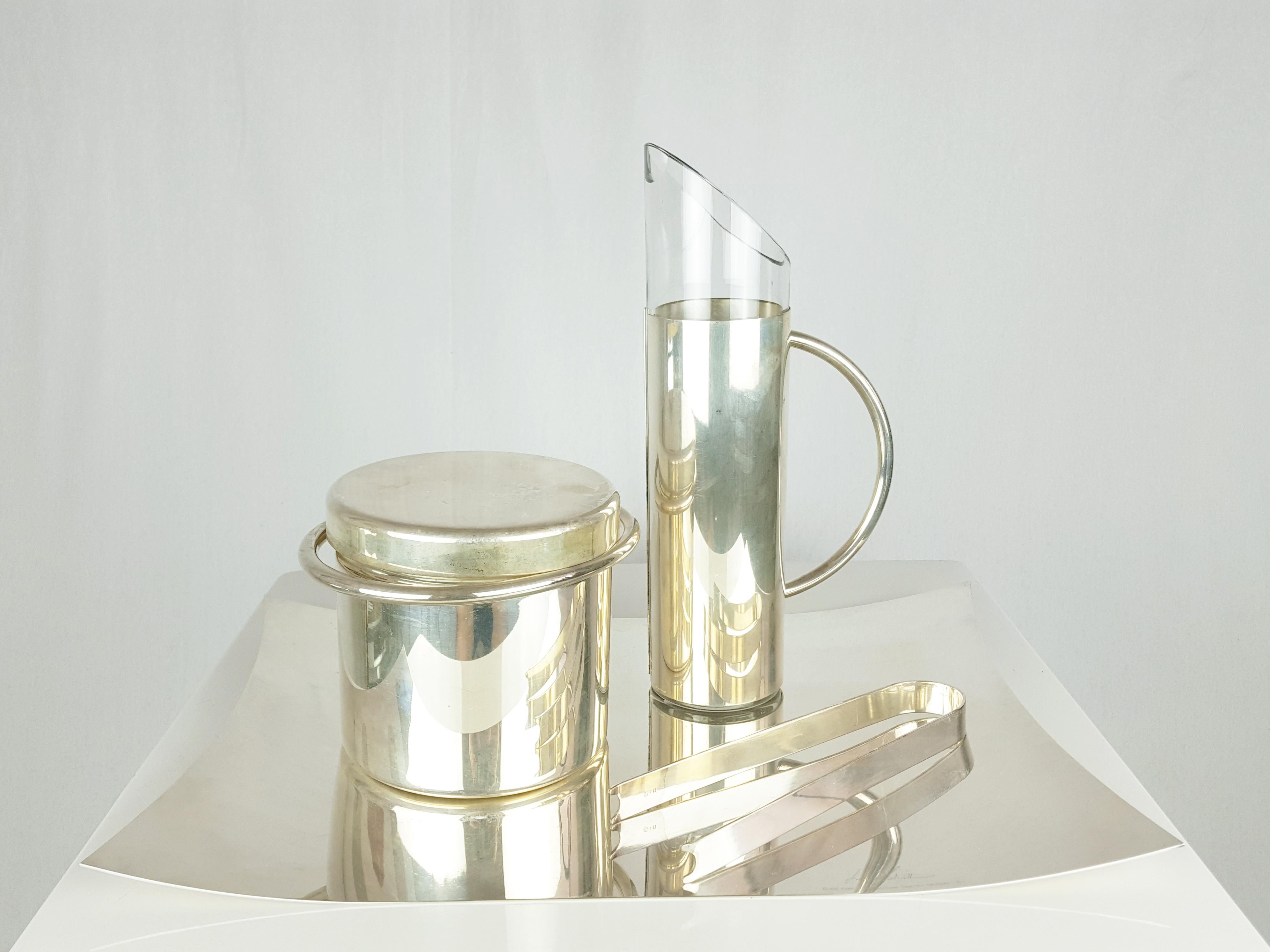 Italian Silver-Plated Metal and Glass 1970 Cocktail Set by Lino Sabattini 7