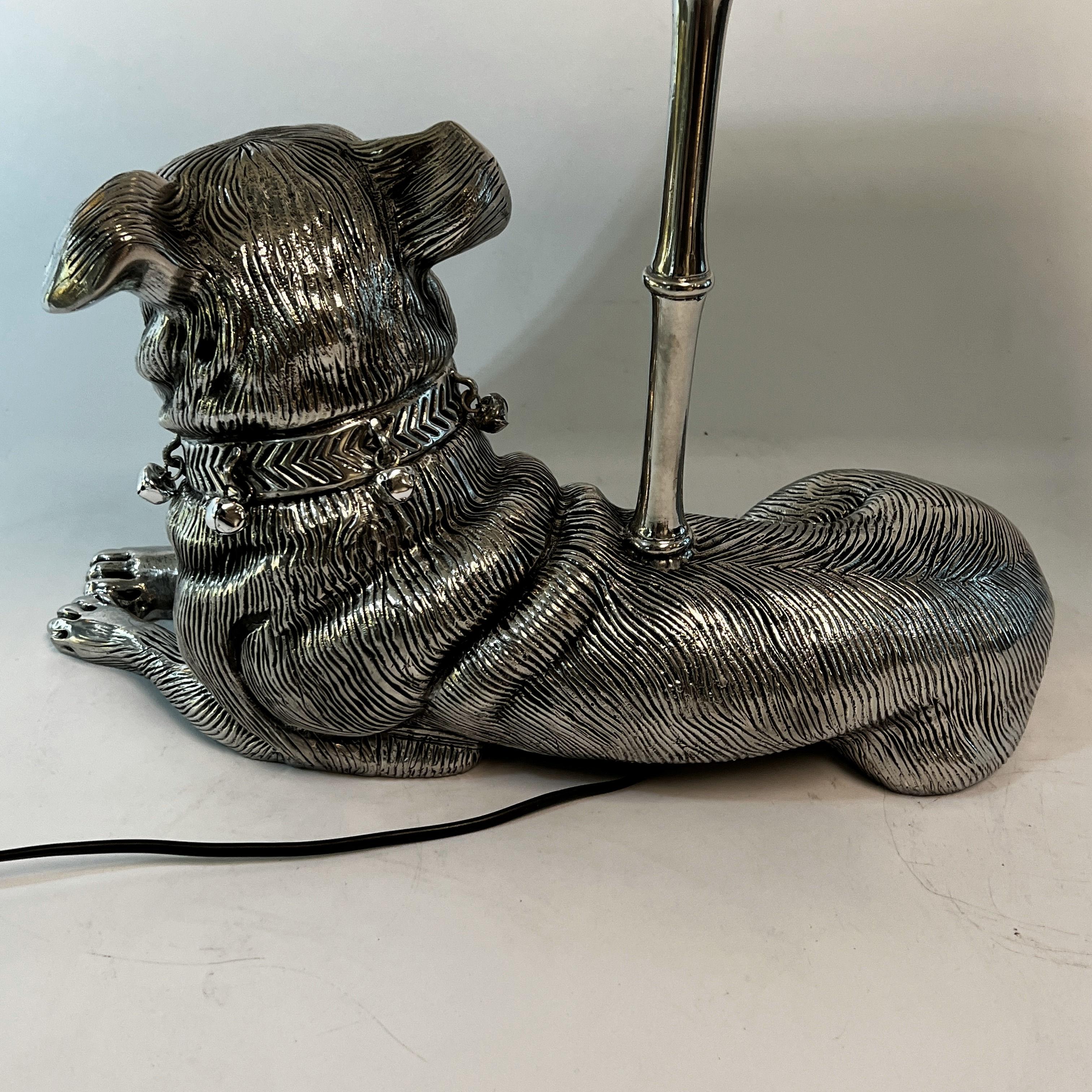Italian Silver-Plated Pug Table Lamp For Sale 4