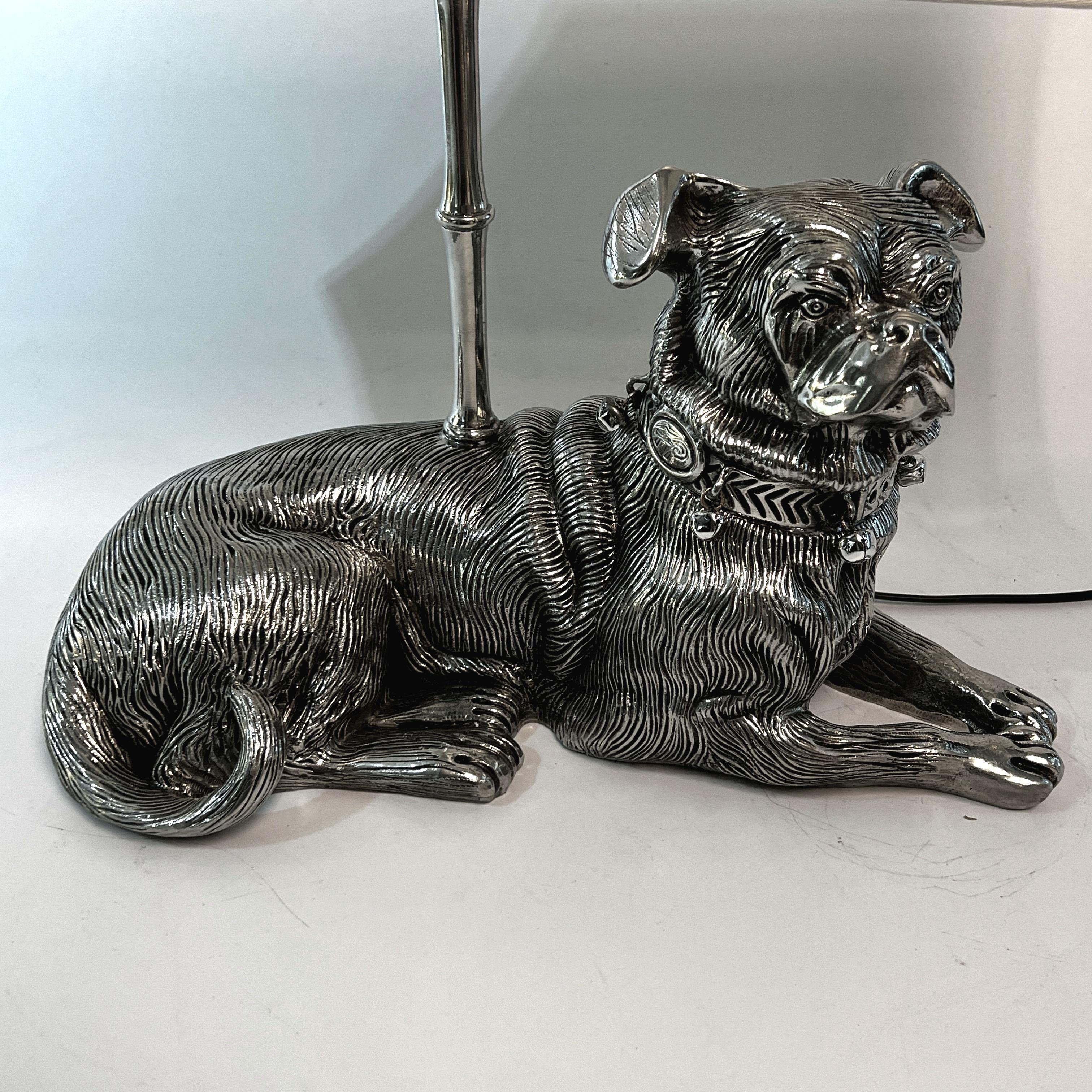 Italian Silver-Plated Pug Table Lamp For Sale 7