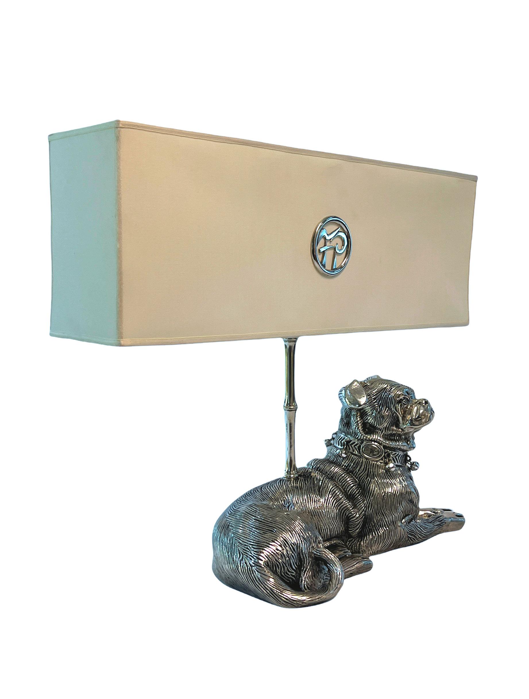 Contemporary Italian Silver-Plated Pug Table Lamp For Sale