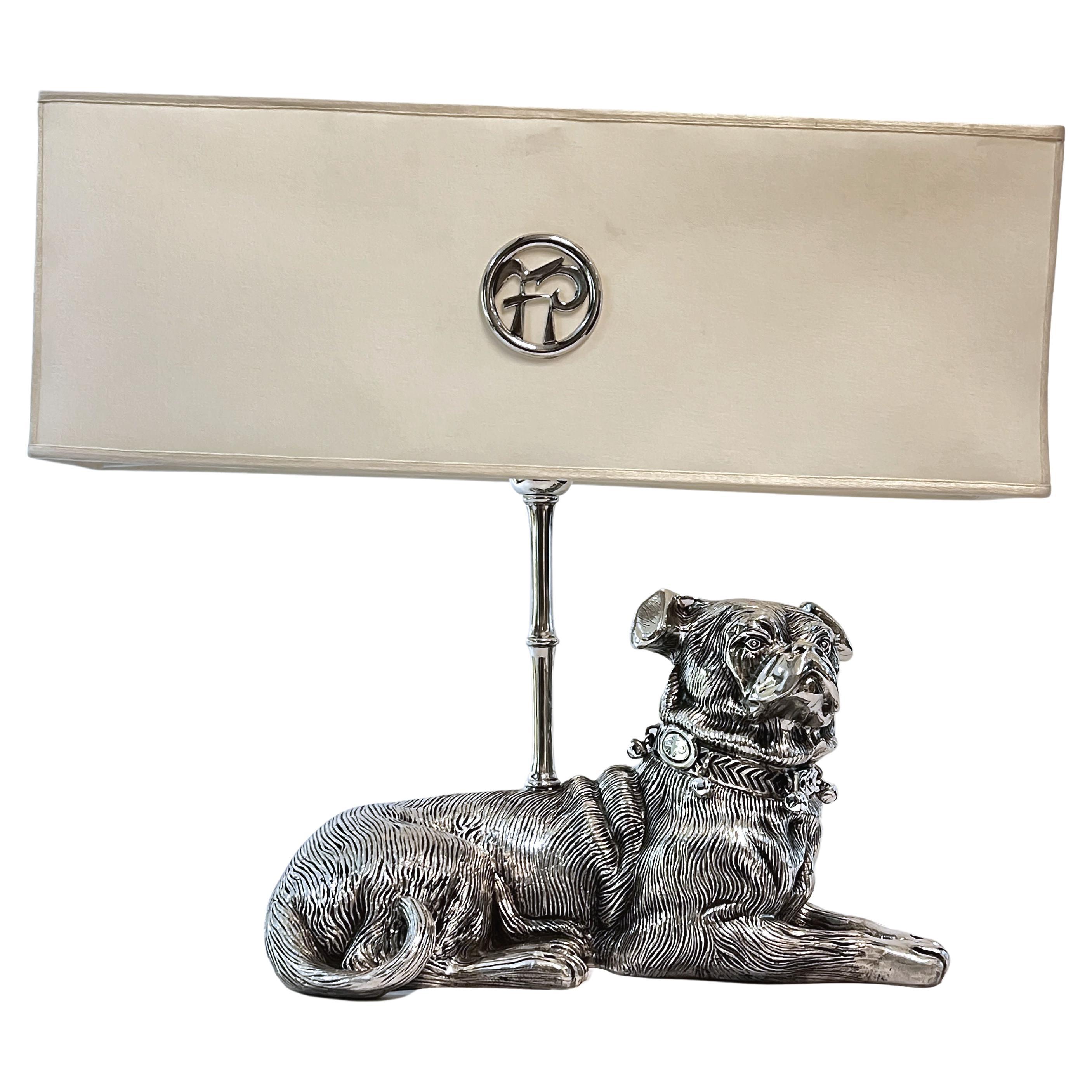 Italian Silver-Plated Pug Table Lamp For Sale