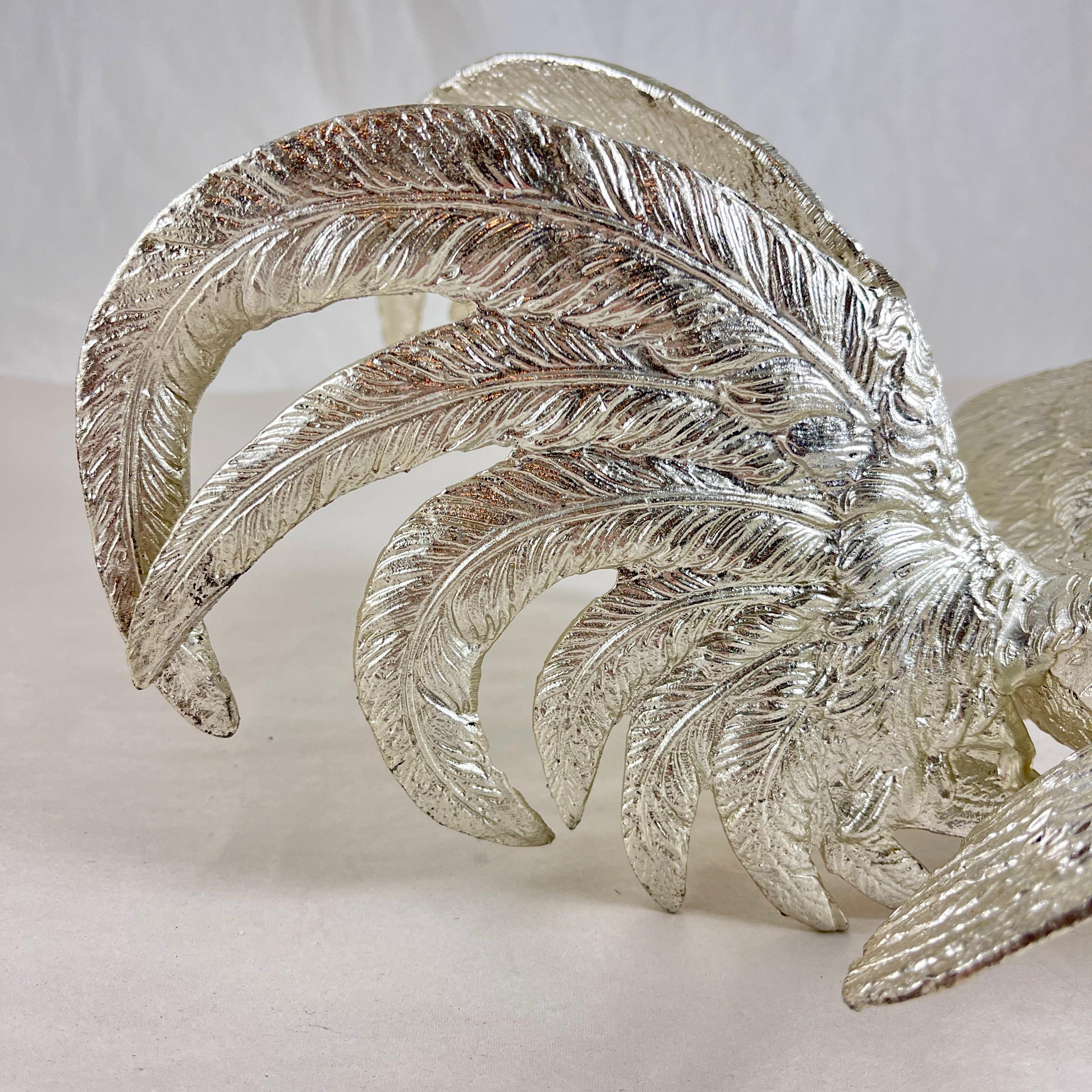 Centros de mesa italianos con gallo bañados en plata, un par 3