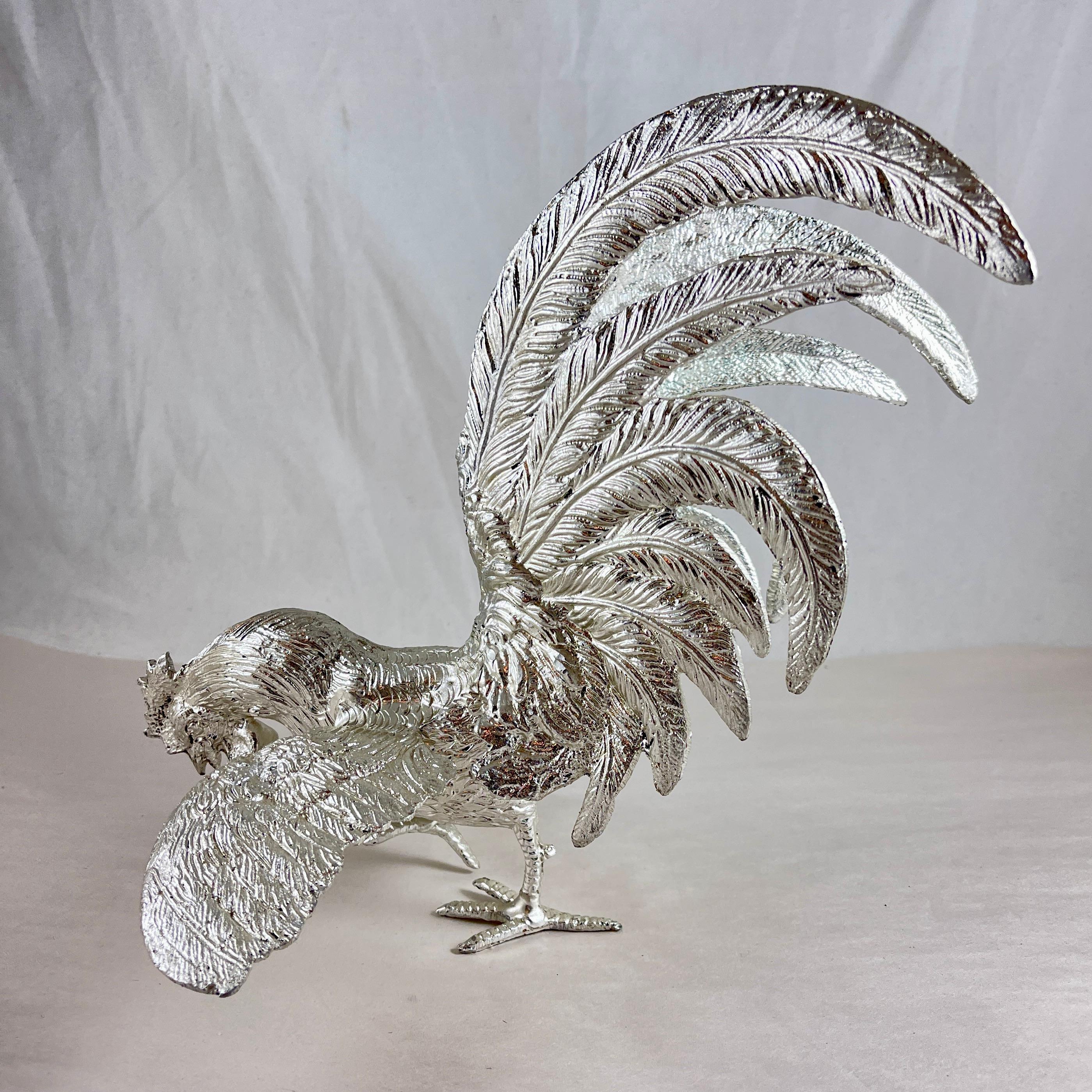 Centros de mesa italianos con gallo bañados en plata, un par 4