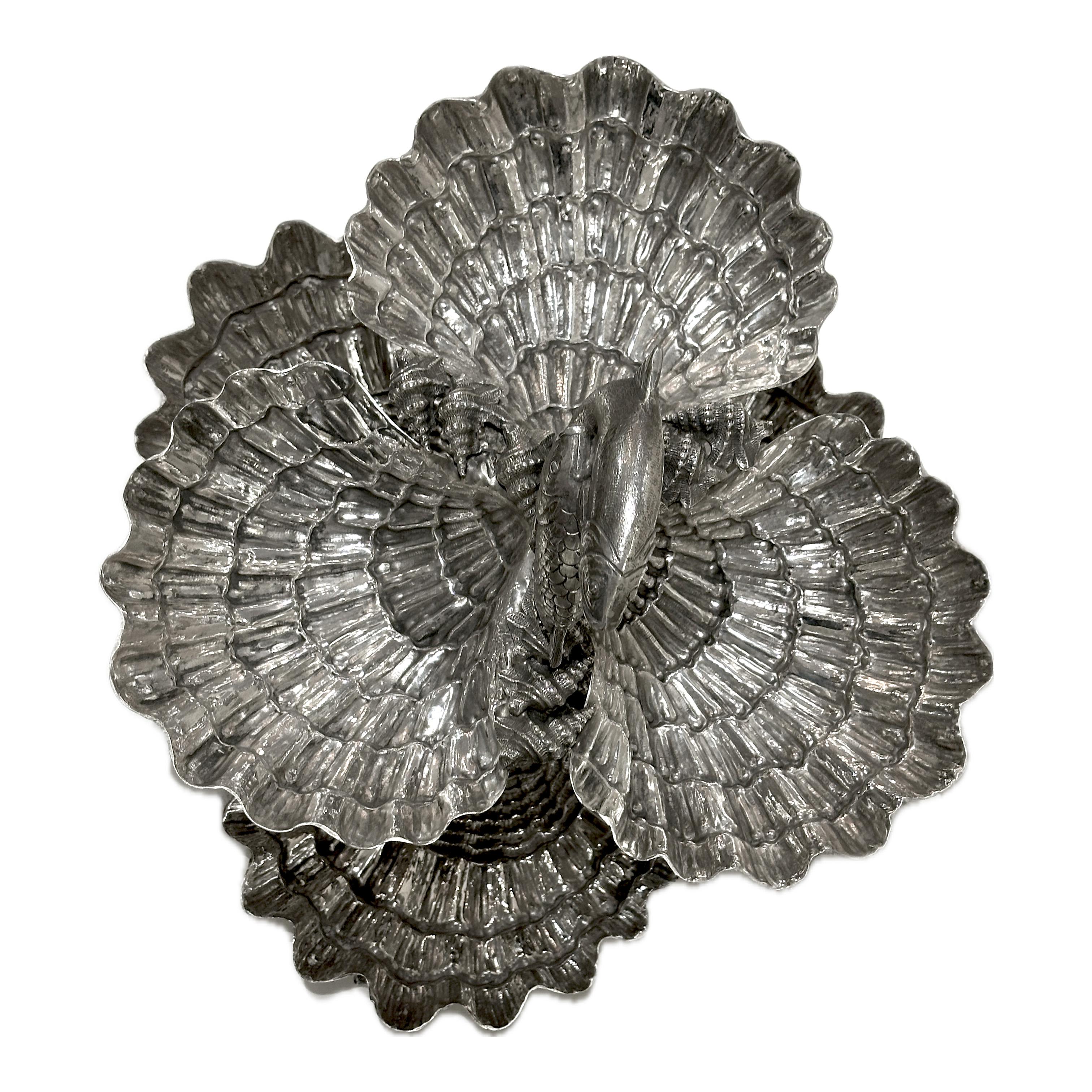 Bombonera italiana en forma de concha, bañada en plata, Franco Lapini, XX en venta 3