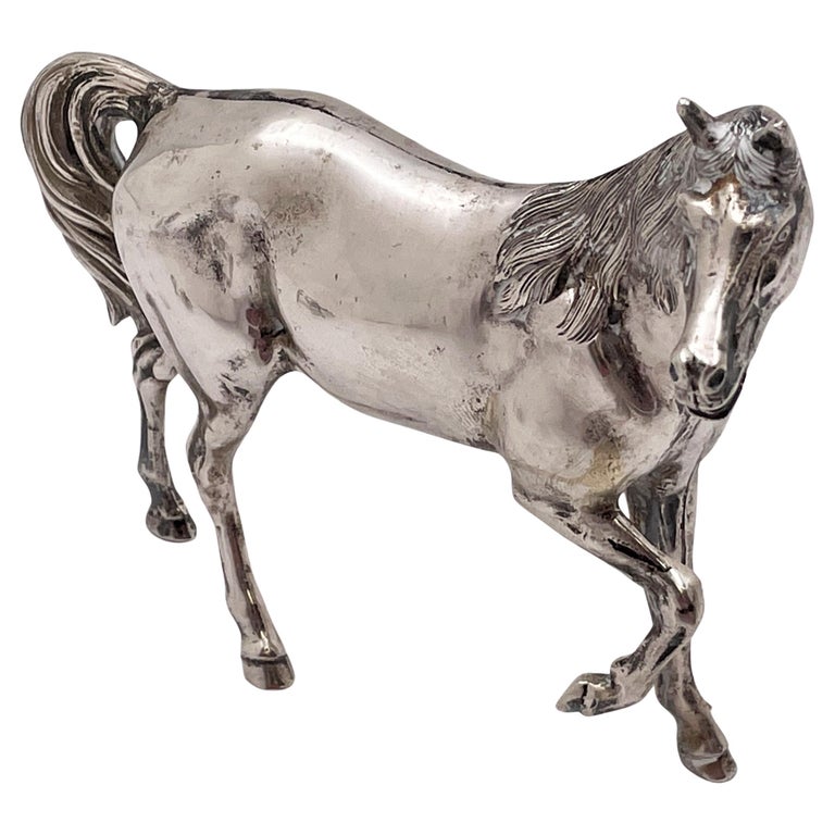 Italian Silver Realistic Horse Sculpture in Movement For Sale at 1stDibs