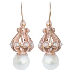 Italian Silver, Rose Gold Pearl Drop Earrings