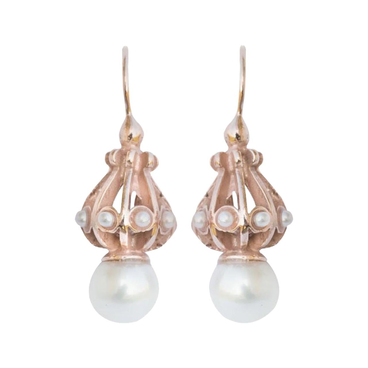Italian Silver, Rose Gold Pearl Drop Earrings