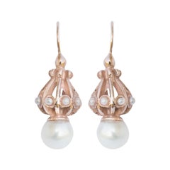 Italienische Perlen-Tropfen-Ohrringe aus Silber und Roségold
