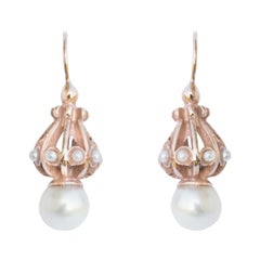 Italian Silver, Rose Gold Pearl Drop Earrings