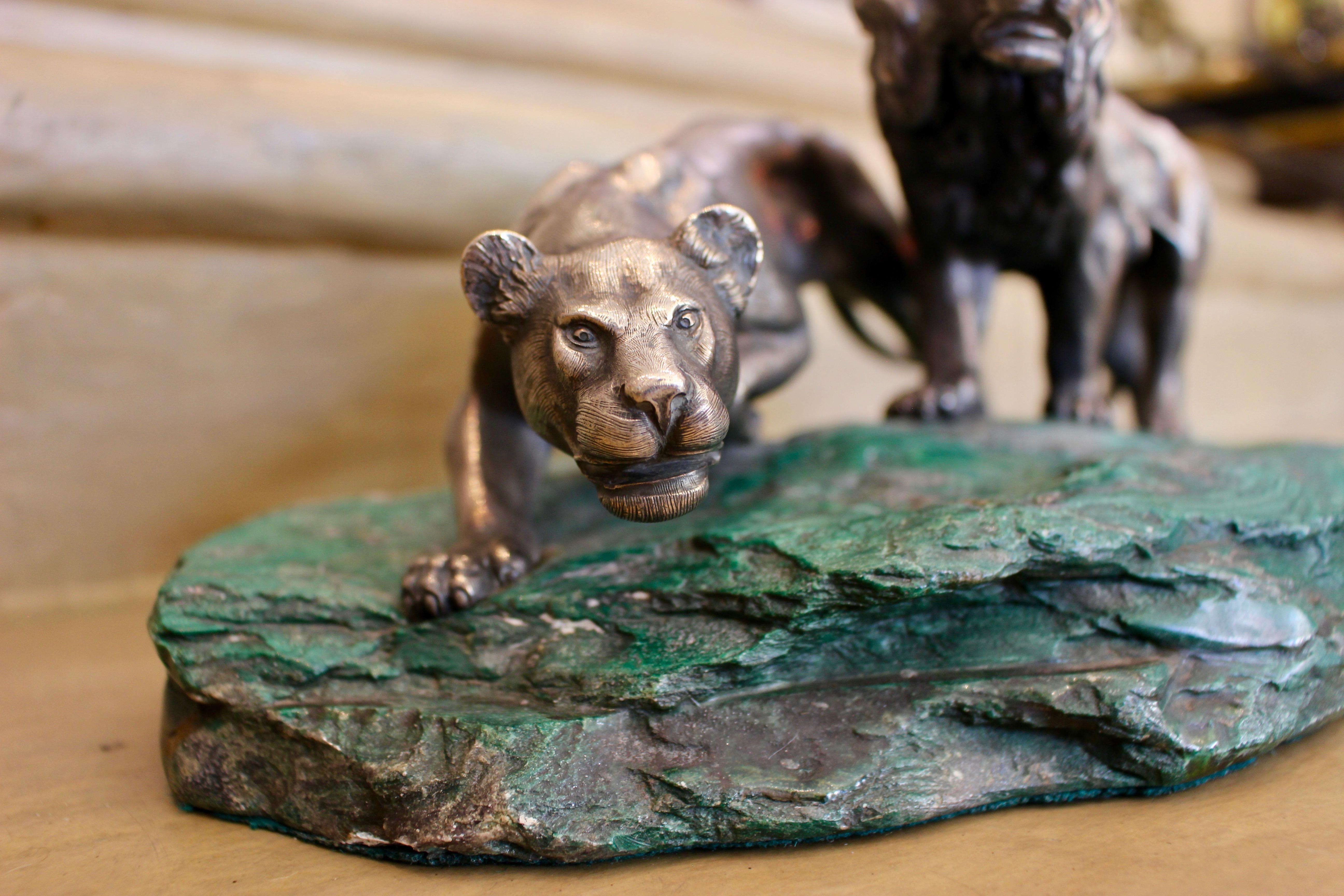 Mid-20th Century Italian Silver Sculpture of Two Lions, circa 1965