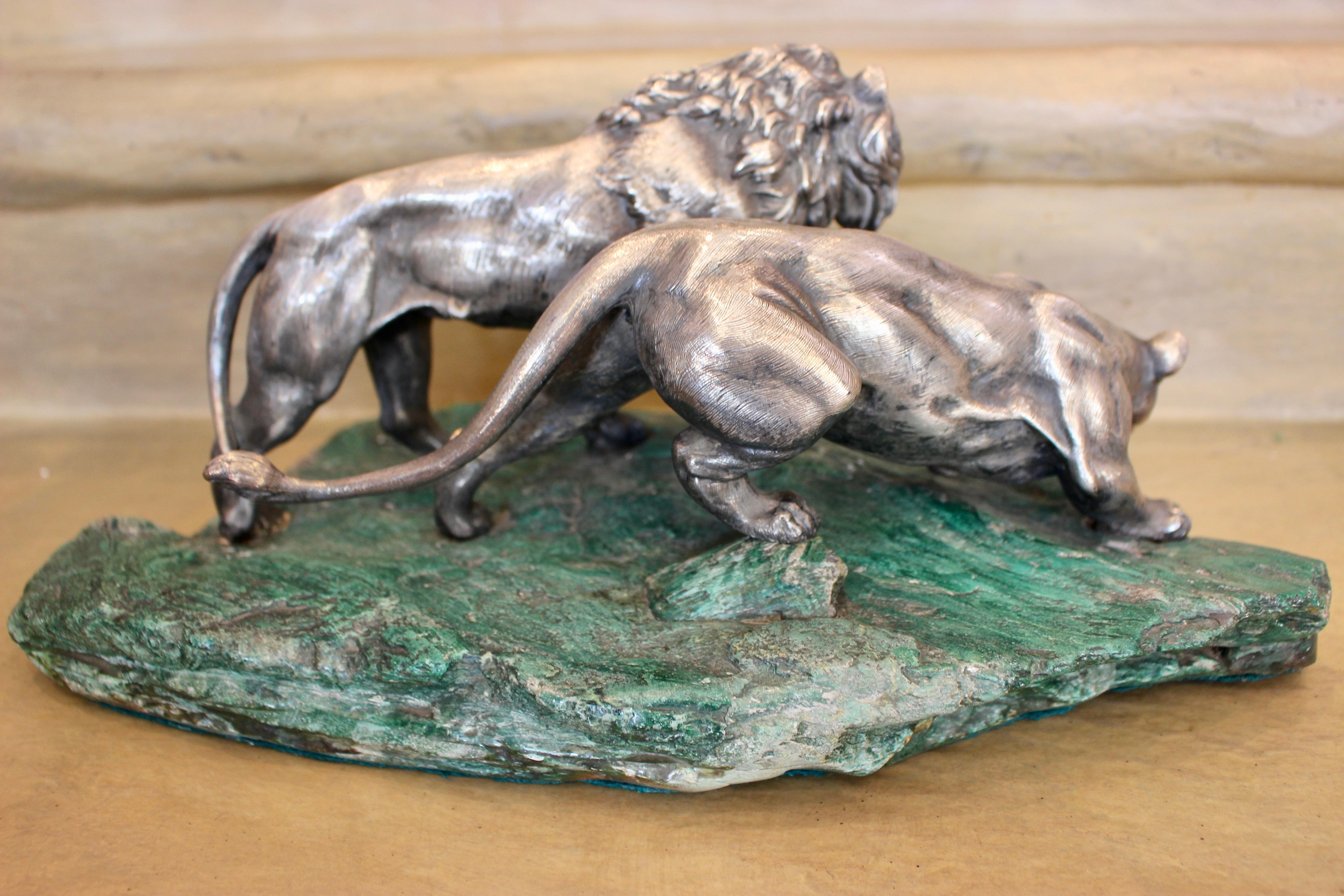 Italian Silver Sculpture of Two Lions, circa 1965 1