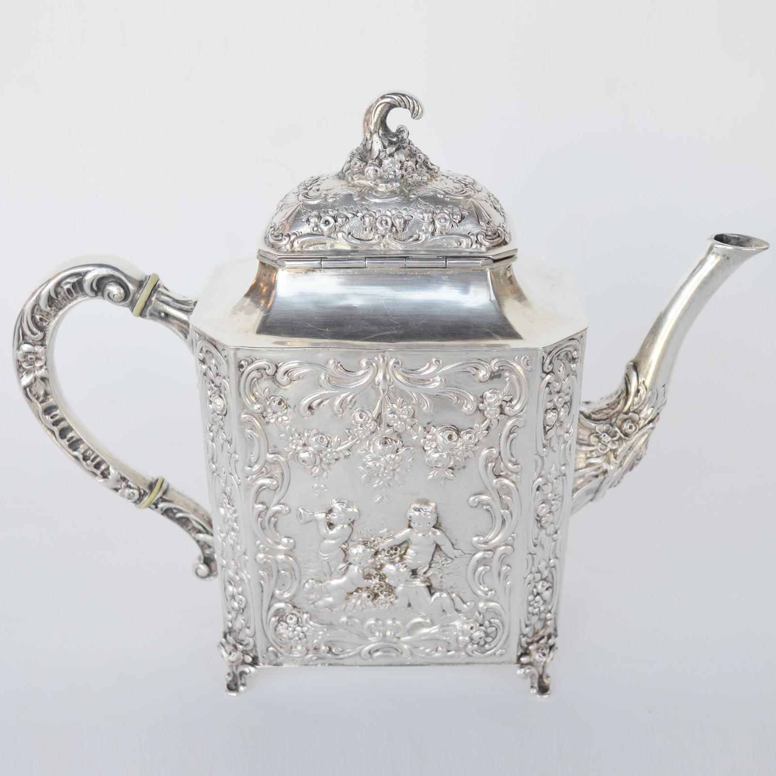 Italian Silver Tea Set, Late 19th Century For Sale 4